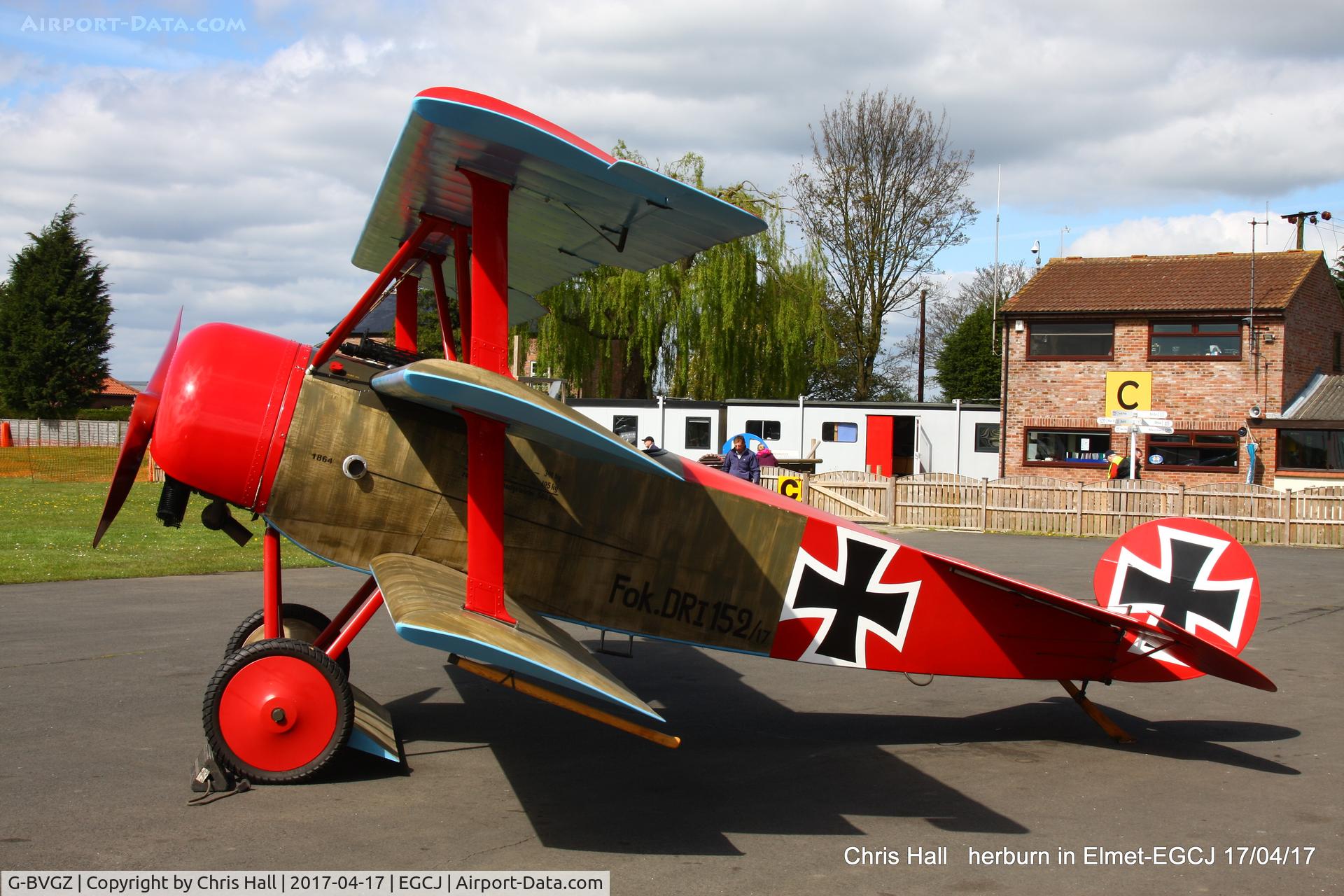 G-BVGZ, 1994 Fokker Dr.1 Triplane Replica C/N PFA 238-12654, at Sherburn in Elmet