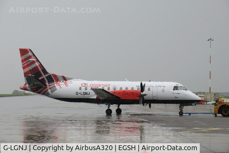 G-LGNJ, 1989 Saab 340B C/N 340B-173, Latest SAAB 340 to gain Loganair new livery departing Norwich on a wet summers day
This is also her first visit in the new livery