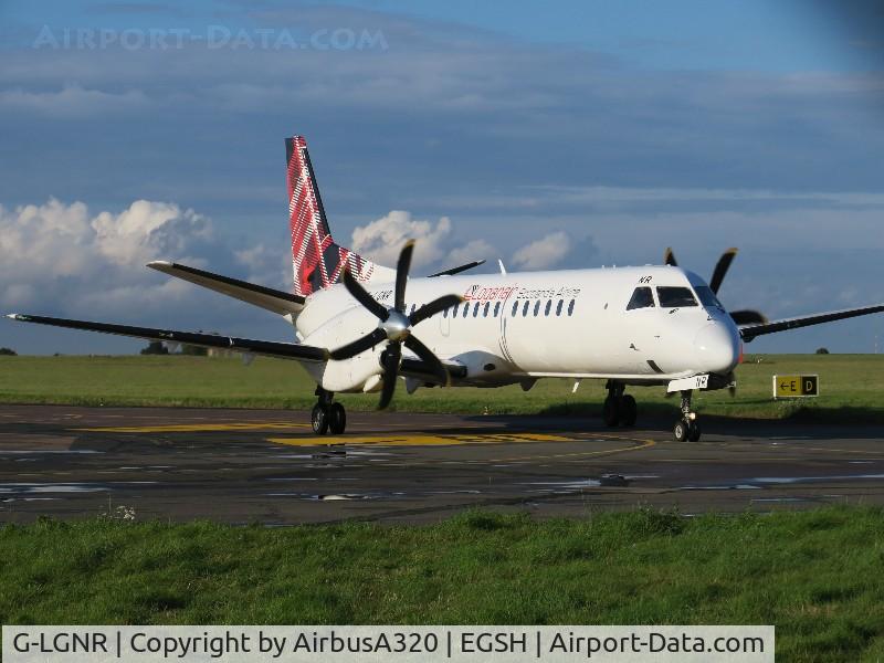 G-LGNR, 1993 Saab 2000 C/N 2000-004, Loganair have started painting the 2000s G-LGNR arrived at Norwich on her first visit in the new livery
