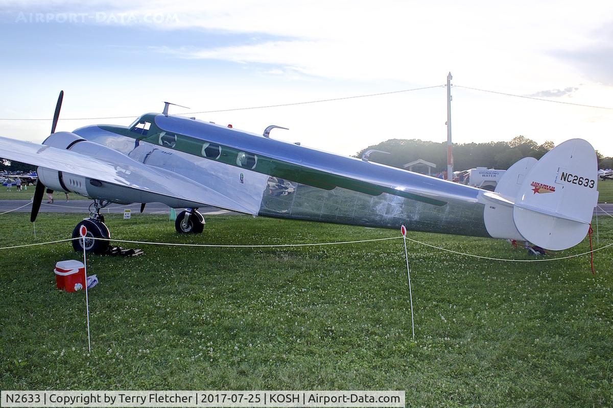 N2633, 1940 Lockheed 12A Electra Junior C/N 1281, at 2017 EAA AirVenture at Oshkosh