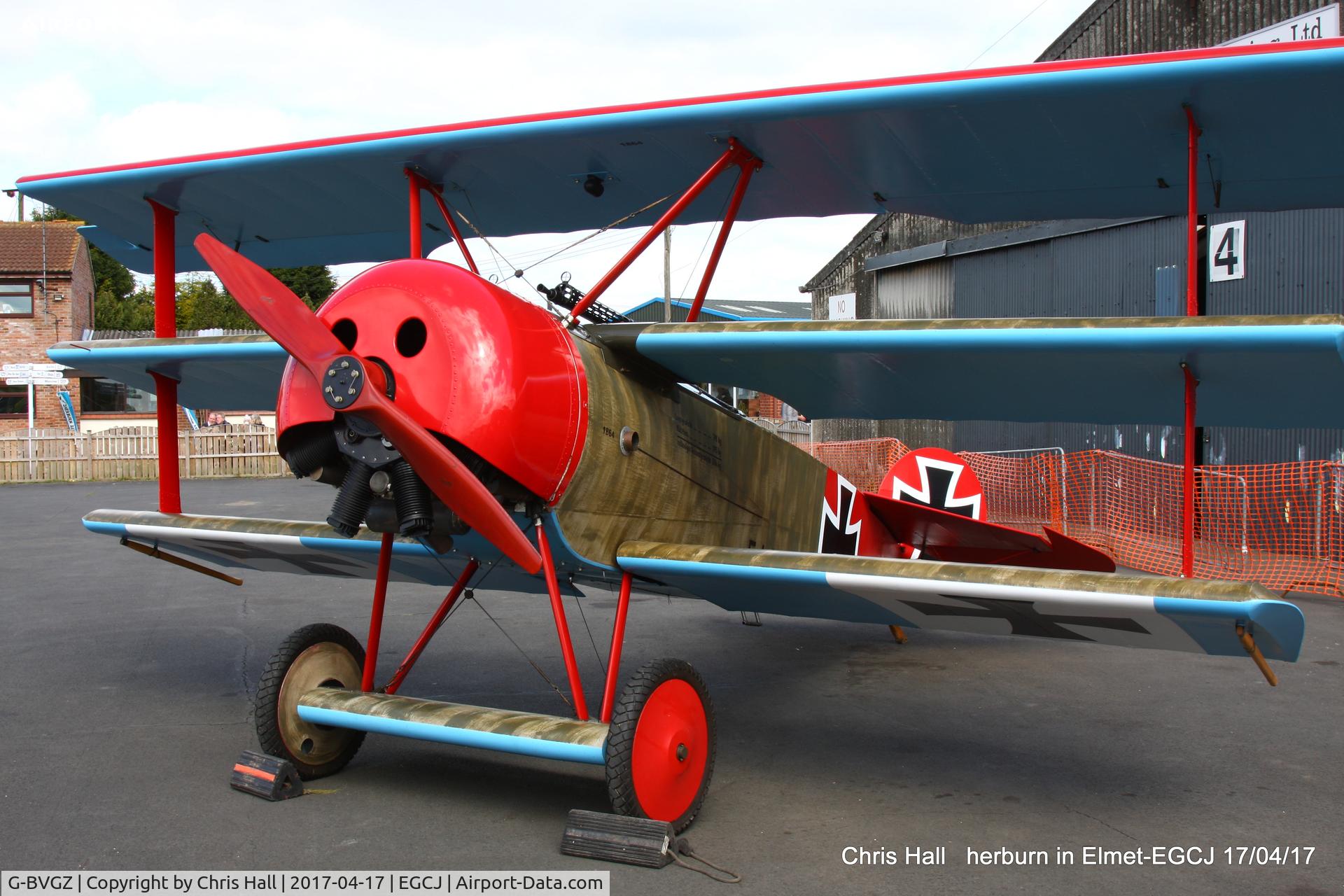 G-BVGZ, 1994 Fokker Dr.1 Triplane Replica C/N PFA 238-12654, at Sherburn in Elmet