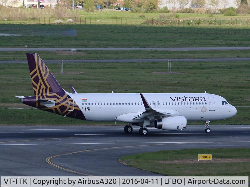 VT-TTK, 2016 Airbus A320-232 C/N 7100, Performing a test flight at Toulouse, wearing test reg F-WWIK