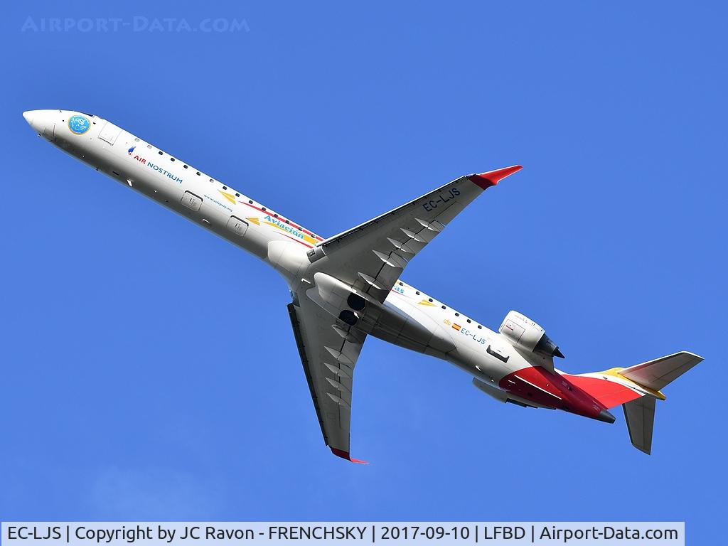 EC-LJS, 2010 Bombardier CRJ-1000ER NG (CL-600-2E25) C/N 19003, Iberia Regional / Air Nostrum IB8555 take off runway 29 to Madrid Barajas