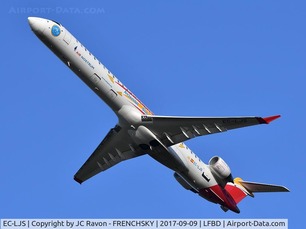 EC-LJS, 2010 Bombardier CRJ-1000ER NG (CL-600-2E25) C/N 19003, Iberia Regional / Air Nostrum IB8555 take off runway 29 to Madrid Barajas