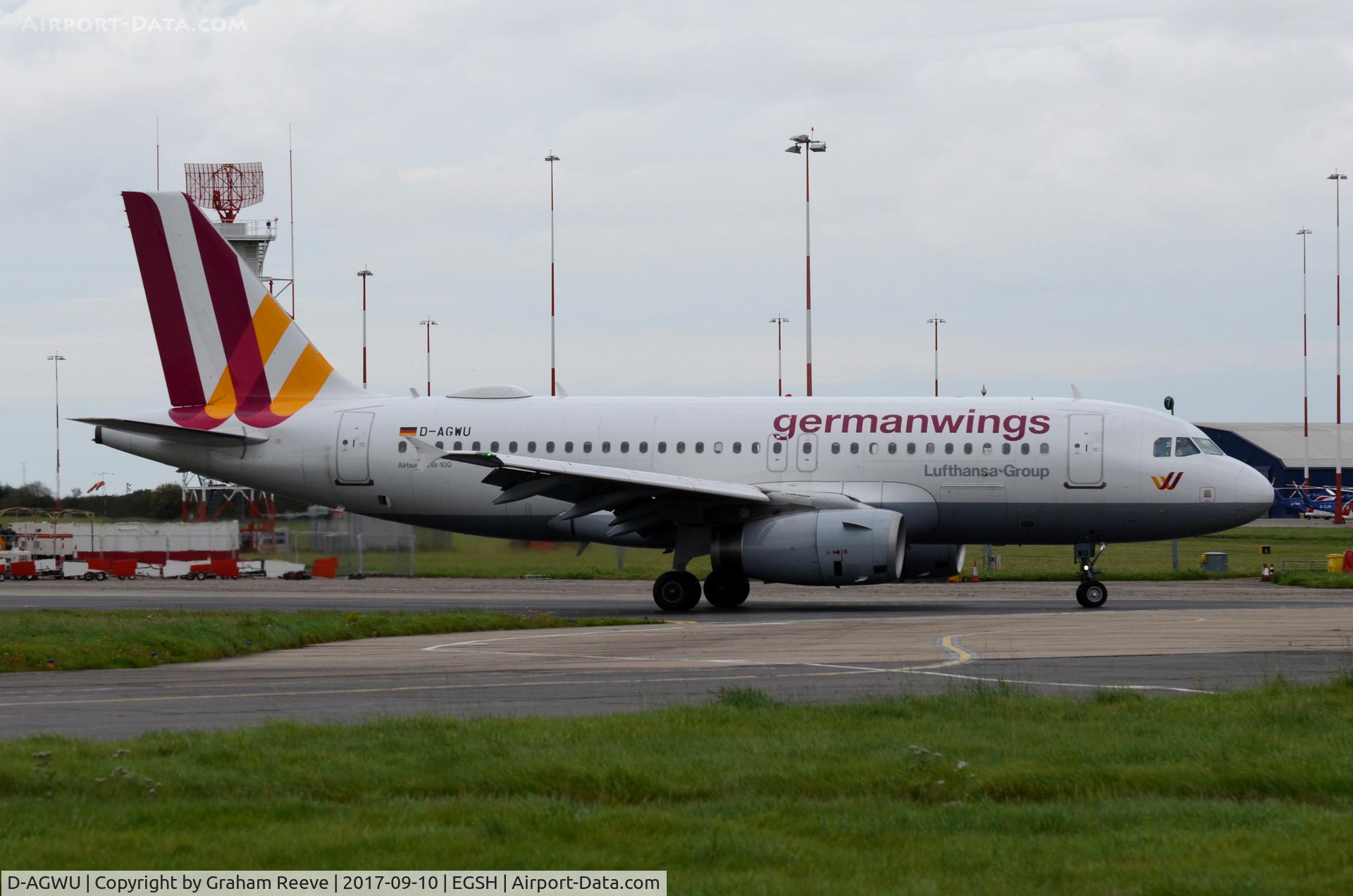 D-AGWU, 2013 Airbus A319-132 C/N 5457, Just landed at Norwich.
