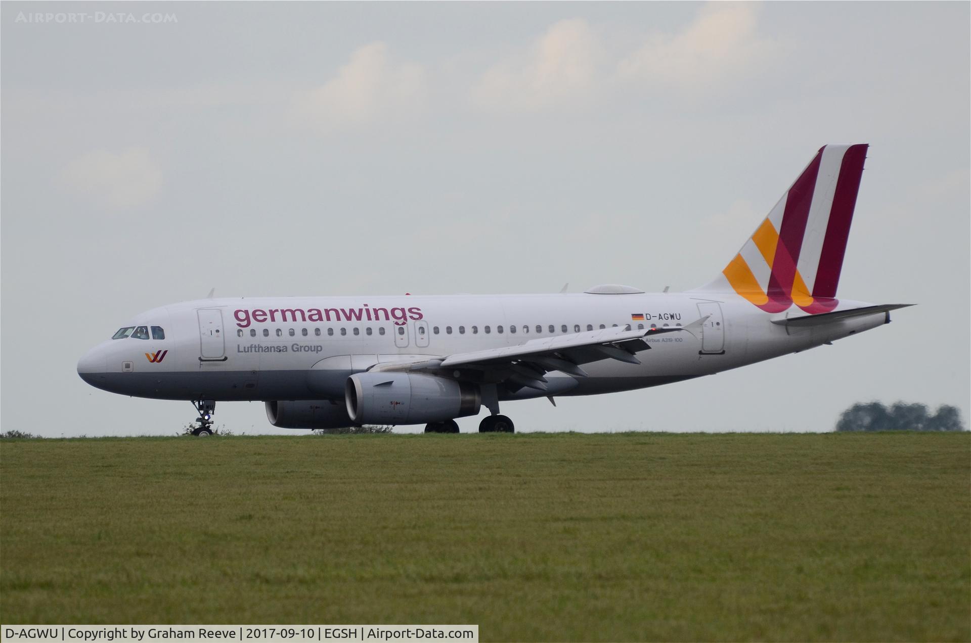D-AGWU, 2013 Airbus A319-132 C/N 5457, Just landed at Norwich.