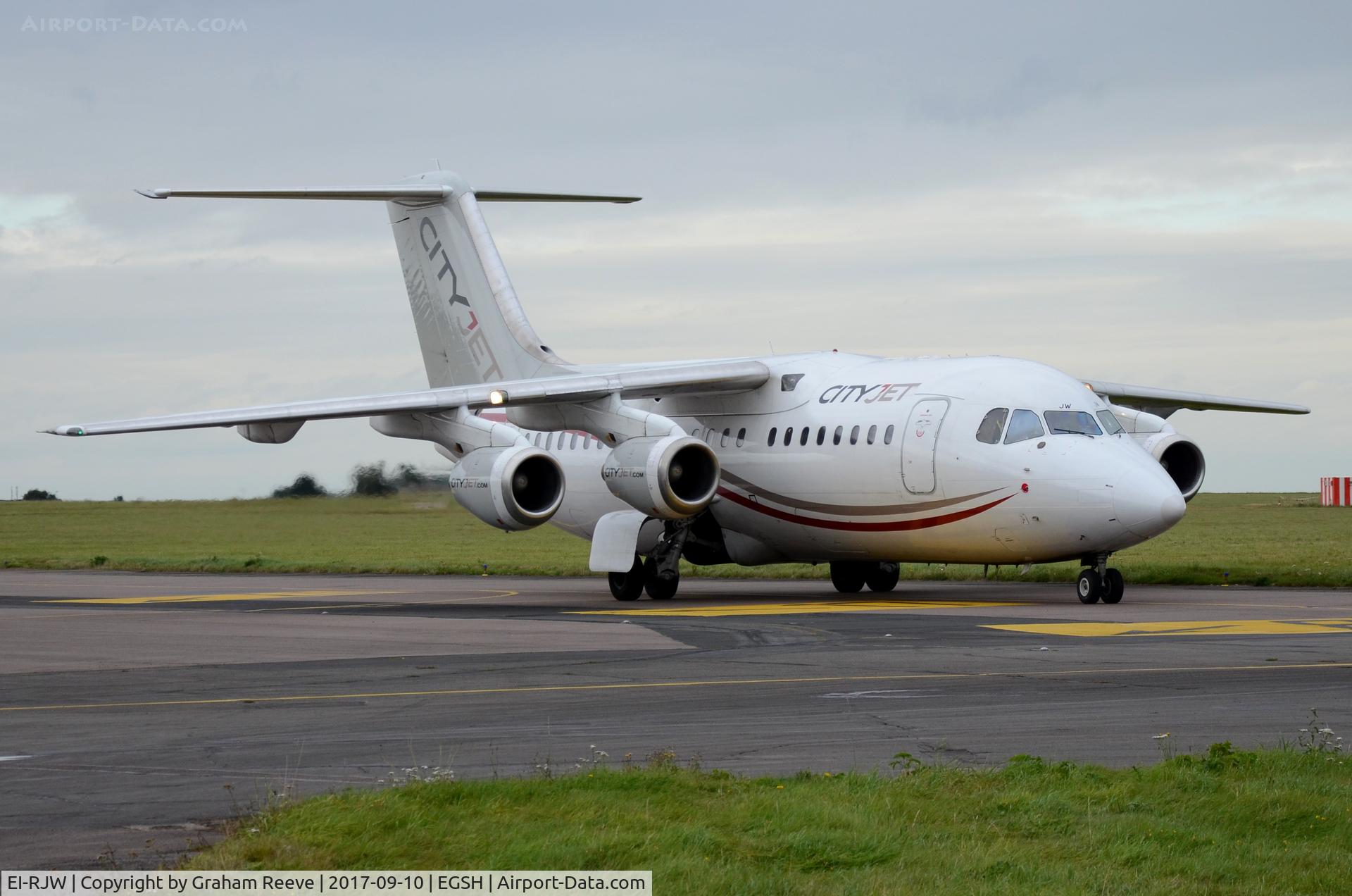 EI-RJW, 2000 British Aerospace Avro 146-RJ85A C/N E2371, Just landed at Norwich.
