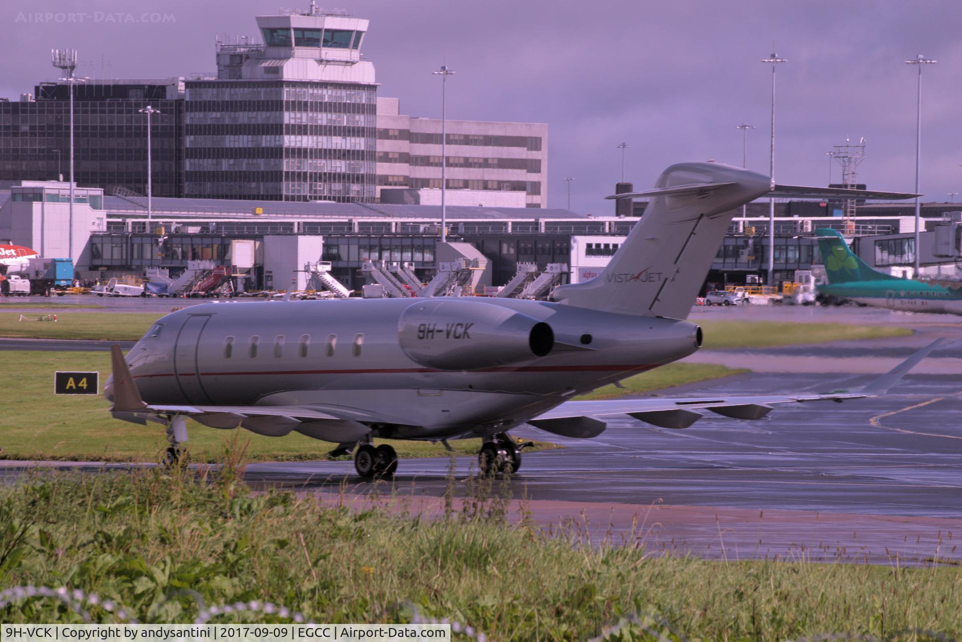 9H-VCK, 2015 Bombardier Challenger 350 (BD-100-1A10) C/N 20592, taxing onto the [FBO exc ramp man egcc uk]