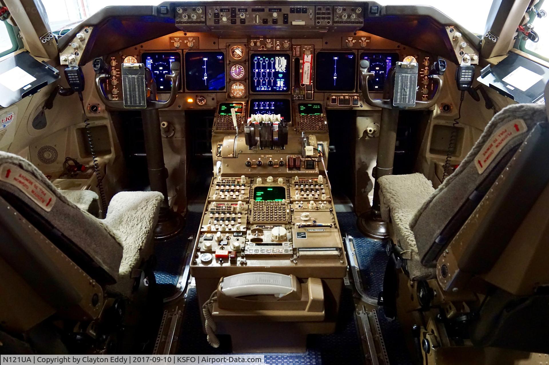 N121UA, 1999 Boeing 747-422 C/N 29167, Flightdeck. SFO. 2017.