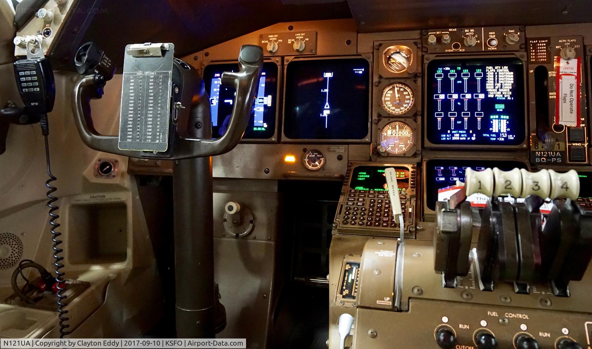N121UA, 1999 Boeing 747-422 C/N 29167, Flightdeck. SFO. 2017.