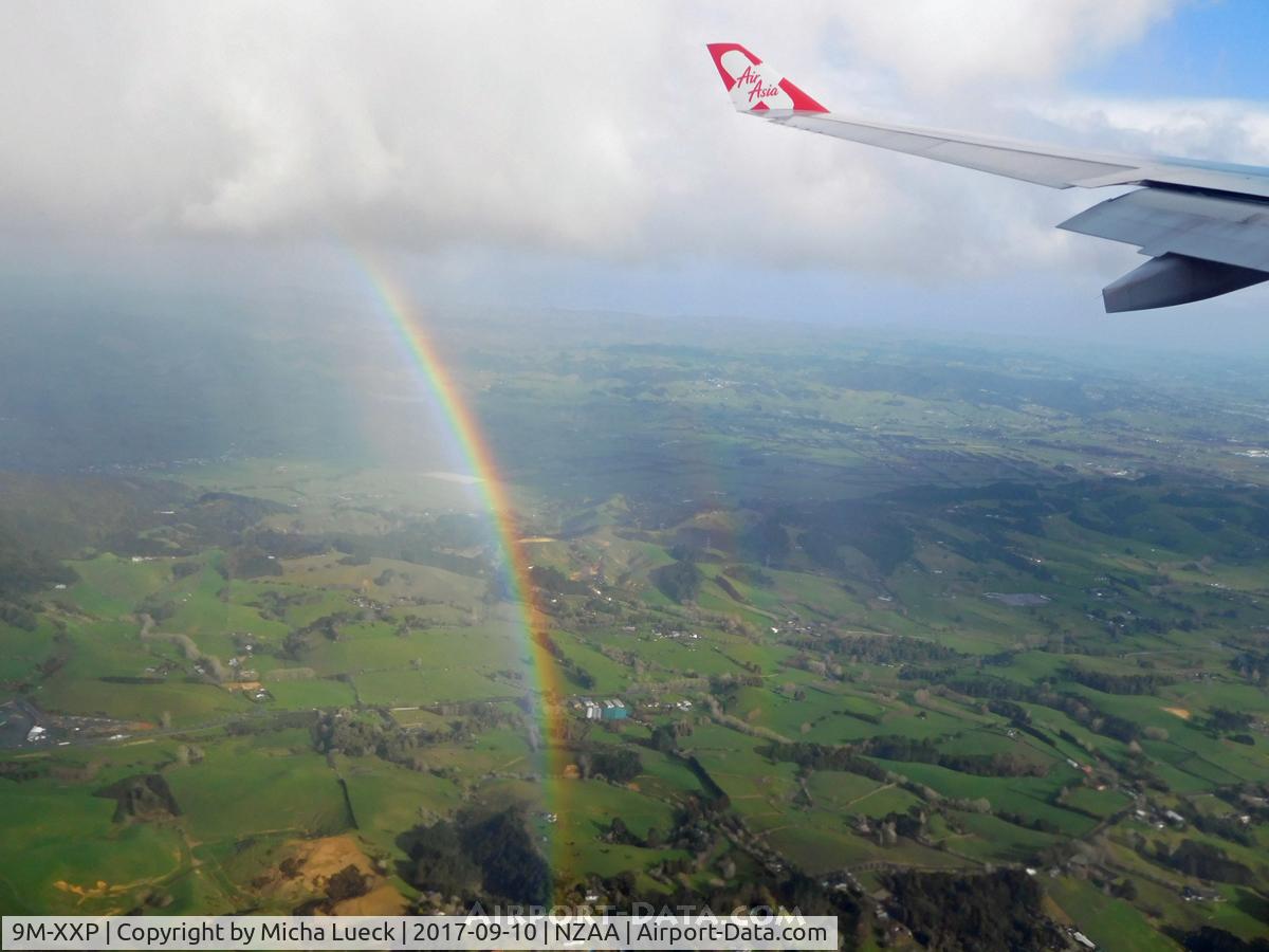 9M-XXP, 2013 Airbus A330-343X C/N 1481, Rainbow on approach to Auckland (OOL-AKL)