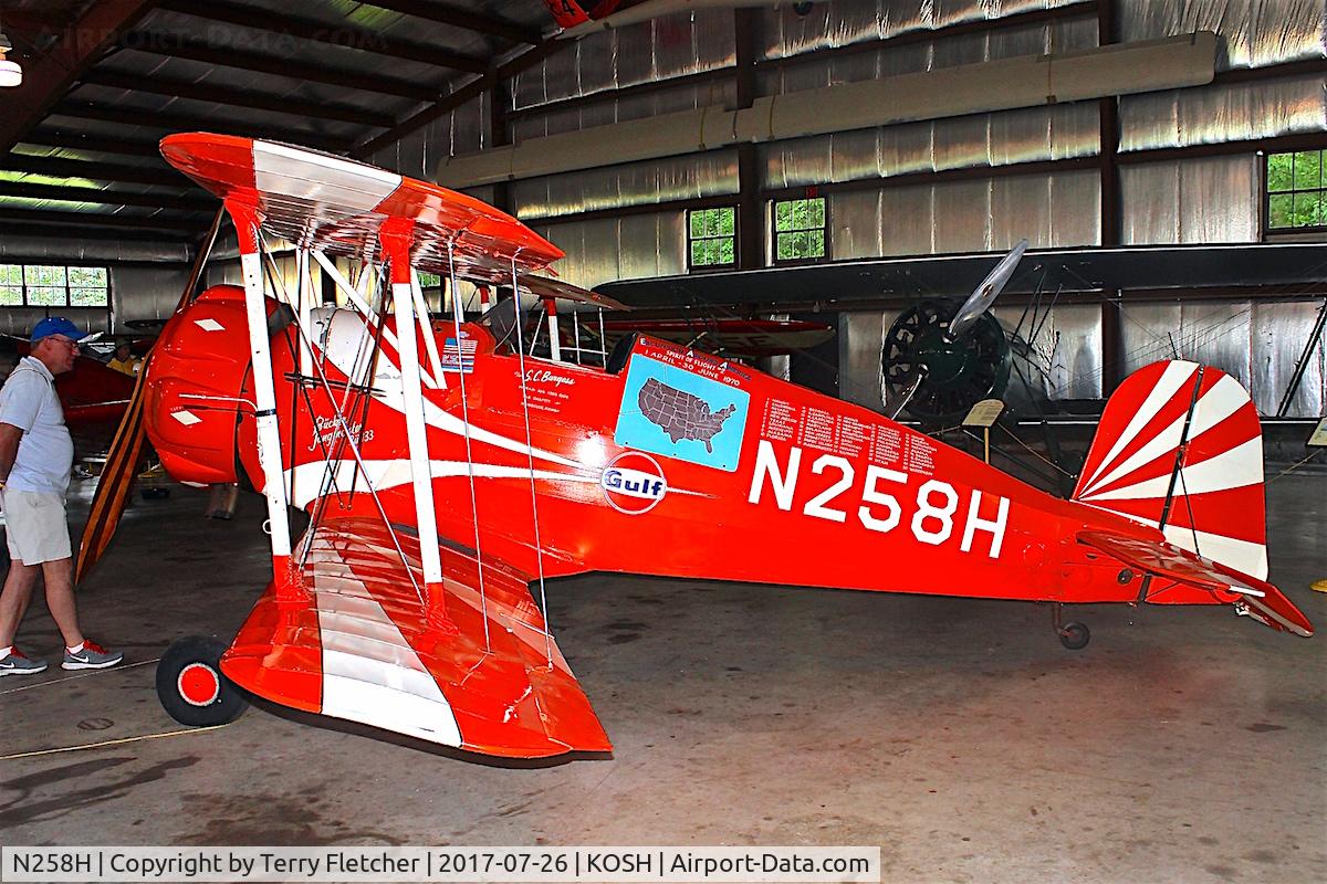 N258H, 1968 Bucker Bu-133 Jungmeister Replica C/N 1, Replica at the EAA Museum -Burgess flew this aircraft on a 13,000-mile tour of the United States, where he landed in all fifty states between April 1 and June 30, 1970. The flight raised awareness of EAA, homebuilt aircraft, and grass roots aviation. 