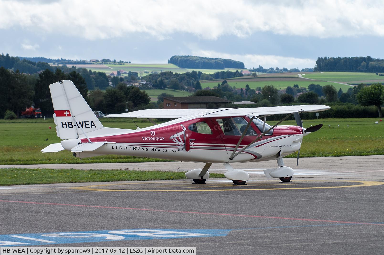 HB-WEA, 2013 Light Wing Lightwing AC4 C/N 002, Under a grey sky at Grenchen. Destroyed 2019-06-21, engine problems, force-landed in forest.