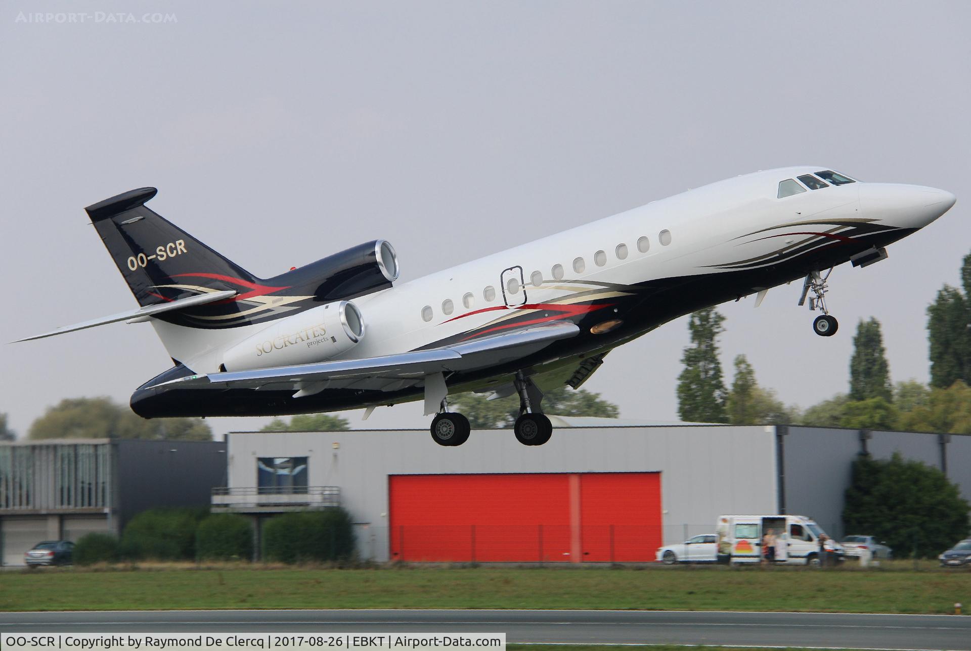 OO-SCR, 2004 Dassault Falcon 900EX C/N 130, Taking off from home base Wevelgem.