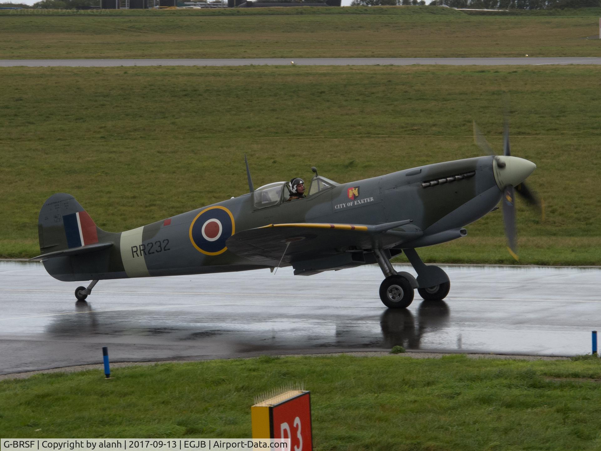 G-BRSF, 1943 Supermarine 361 Spitfire HF.IX C/N CBAF.IX.3279, Taxiing in after arrival, the day before participation in Guernsey Air Display