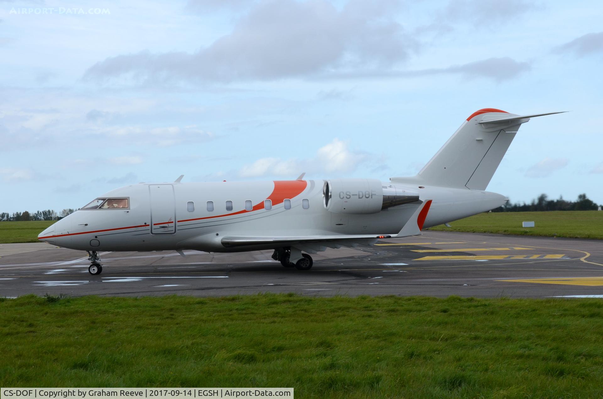 CS-DOF, 2016 Bombardier Challenger 650 (CL-600-2B16) C/N 6079, Just landed at Norwich.