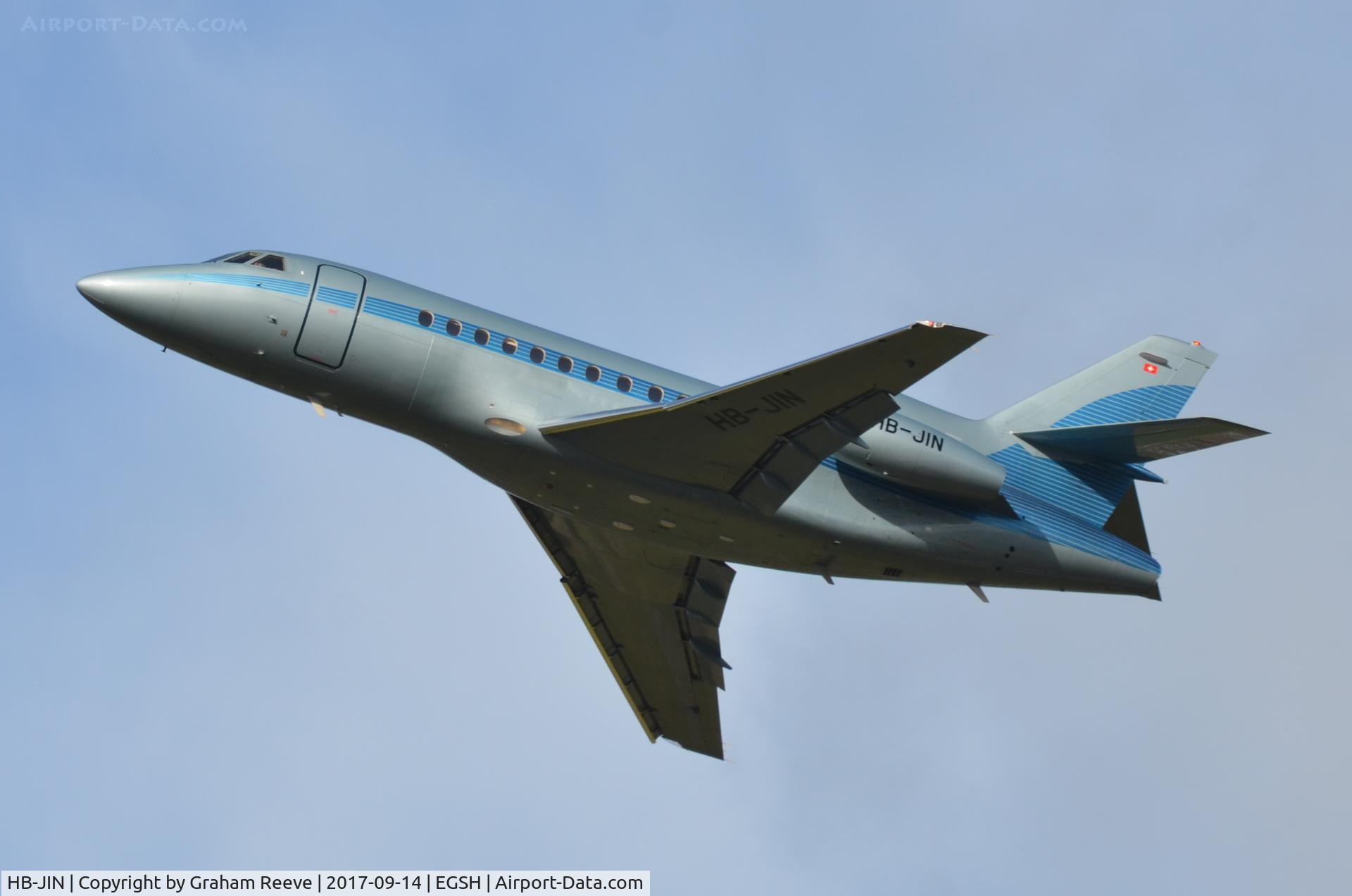 HB-JIN, 2002 Dassault Falcon 900EX C/N 107, Departing from Norwich.
