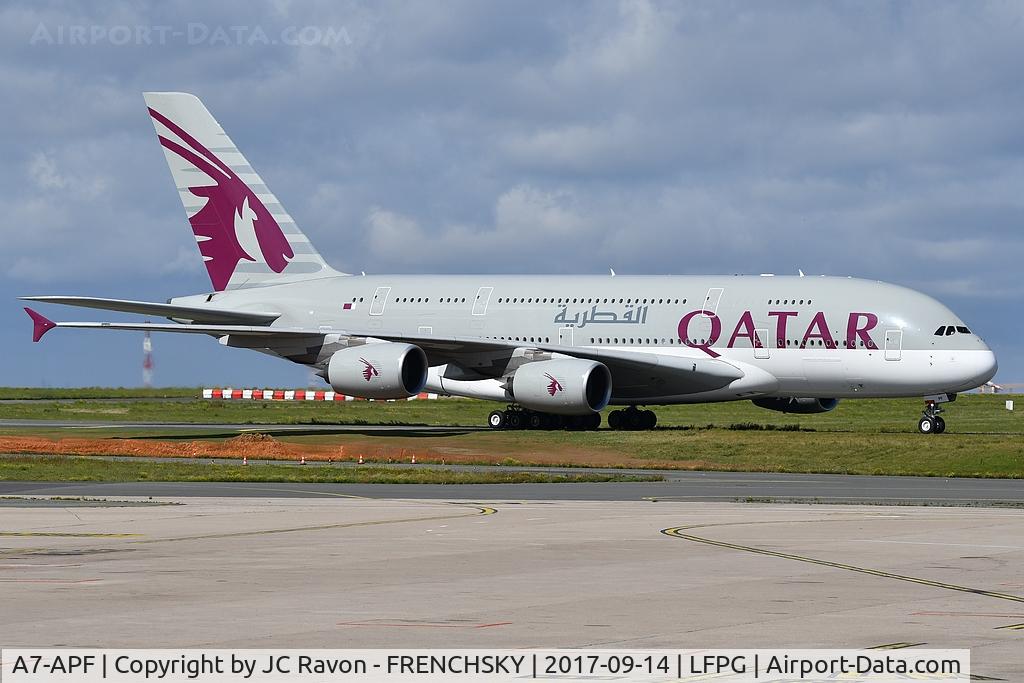 A7-APF, 2015 Airbus A380-861 C/N 0189, Qatar Airways QR39 from DOHA at CDG terminal 1