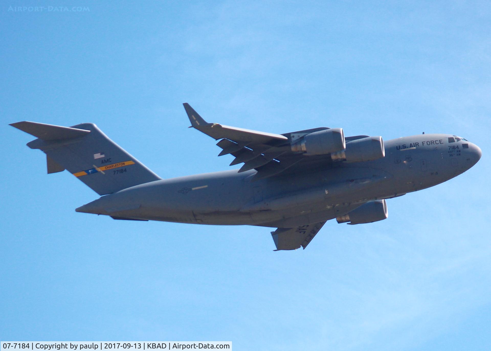 07-7184, 2007 Boeing C-17A Globemaster III C/N 50202/F201/P184, Departing Barksdale Air Force Base.