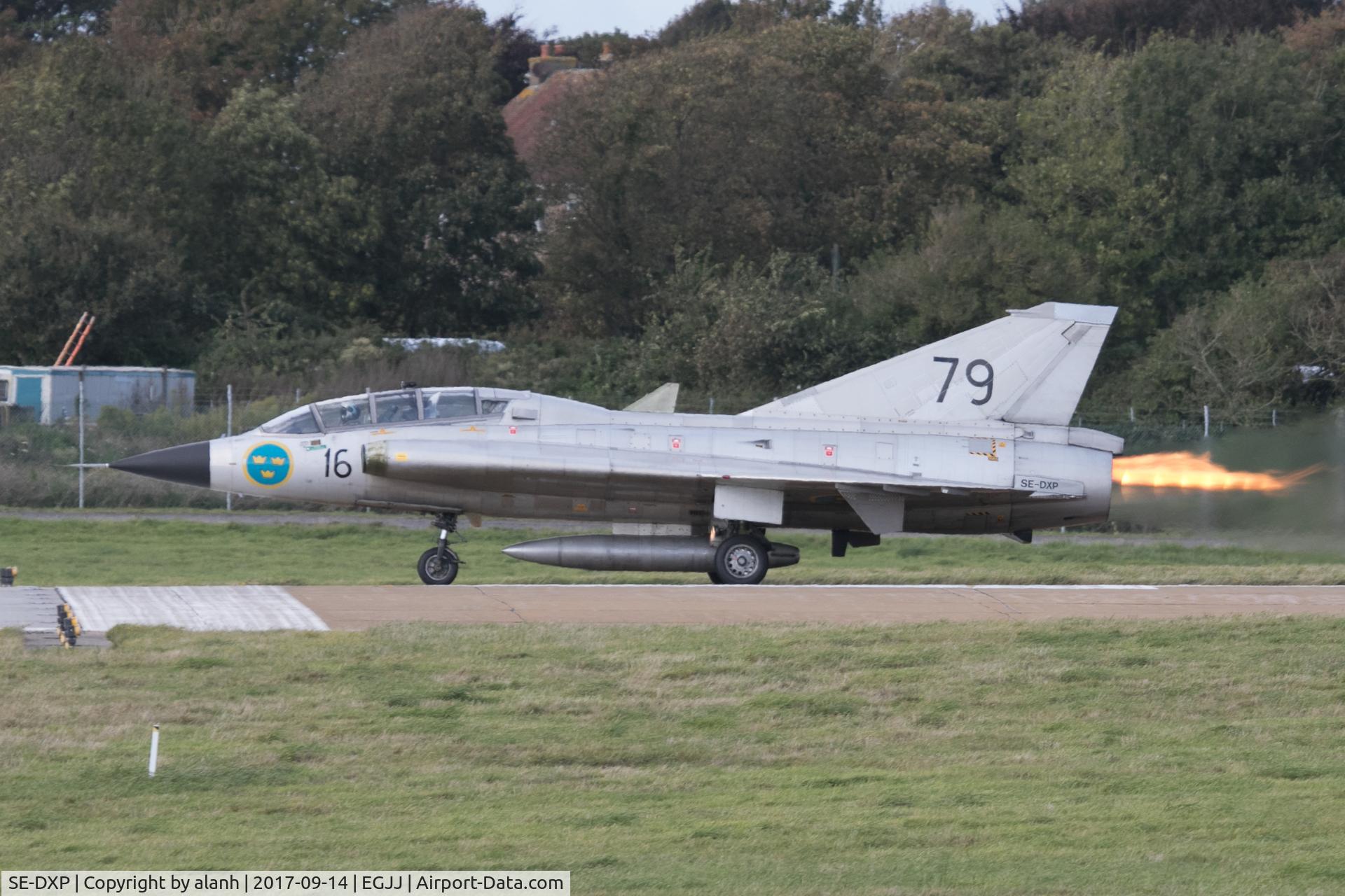 SE-DXP, 1962 Saab Sk35C Draken C/N 35-810, Departing Jersey on 26 for display at the 2017 airshow