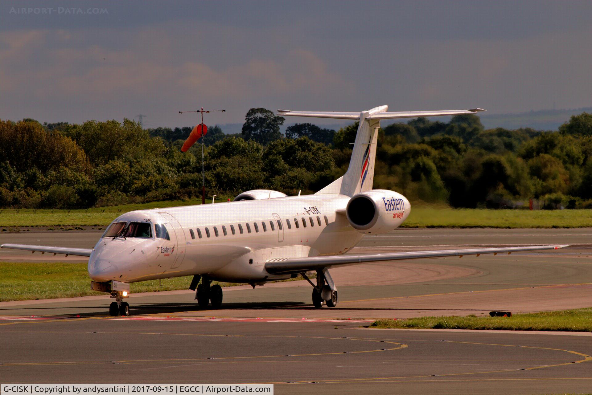 G-CISK, 2002 Embraer EMB-145LU (ERJ-145LU) C/N 145570, taxing in to the [FBO exc ramp] @ egcc uk.