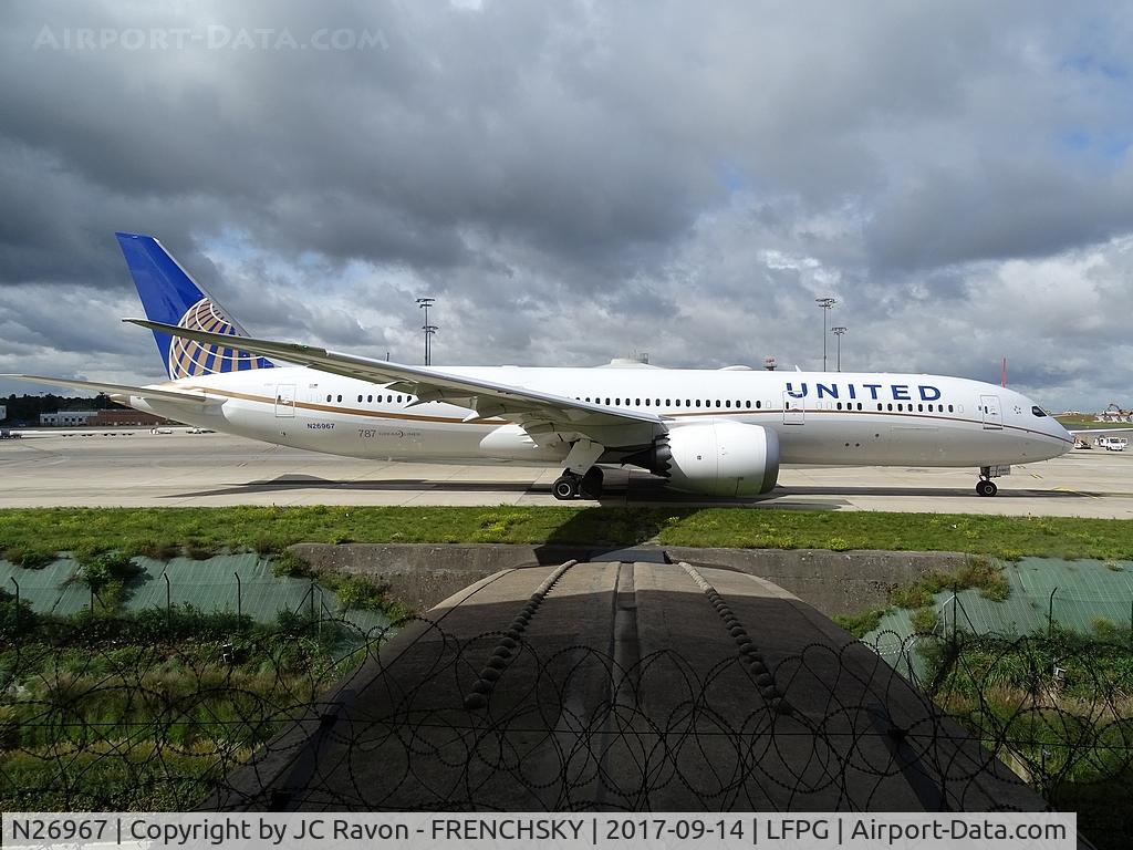 N26967, 2016 Boeing 787-9 Dreamliner Dreamliner C/N 60144, CDG Terminal 1, United Airlines UA914 departure to Washington (IAD)
