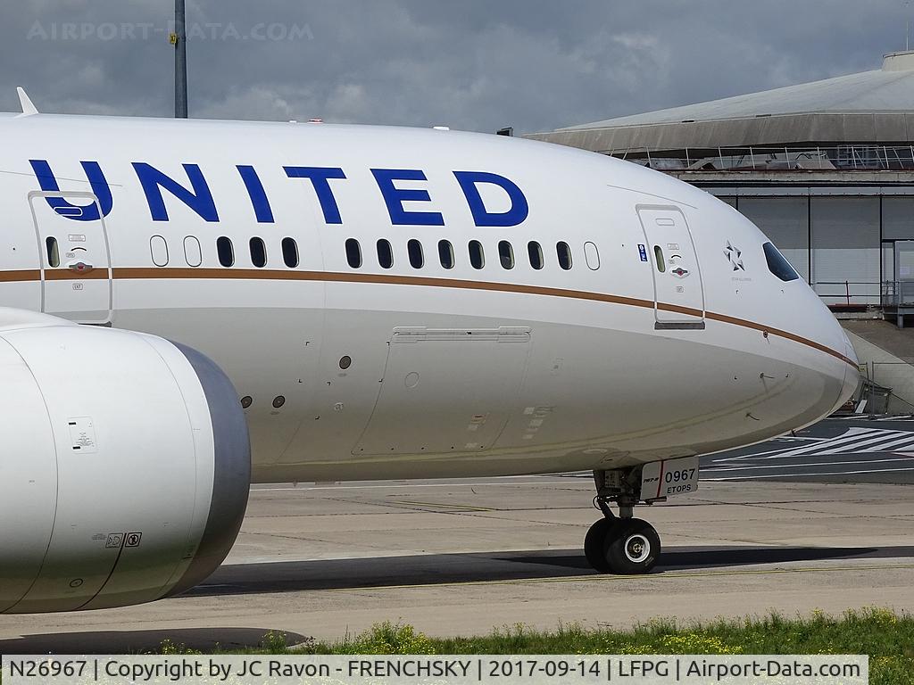 N26967, 2016 Boeing 787-9 Dreamliner Dreamliner C/N 60144, CDG Terminal 1, United Airlines UA914 departure to Washington (IAD)