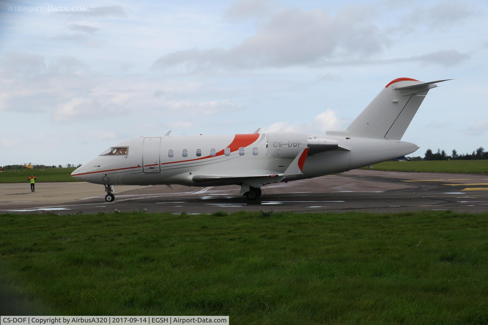 CS-DOF, 2016 Bombardier Challenger 650 (CL-600-2B16) C/N 6079, Departing Norwich after arriving from Sardinia