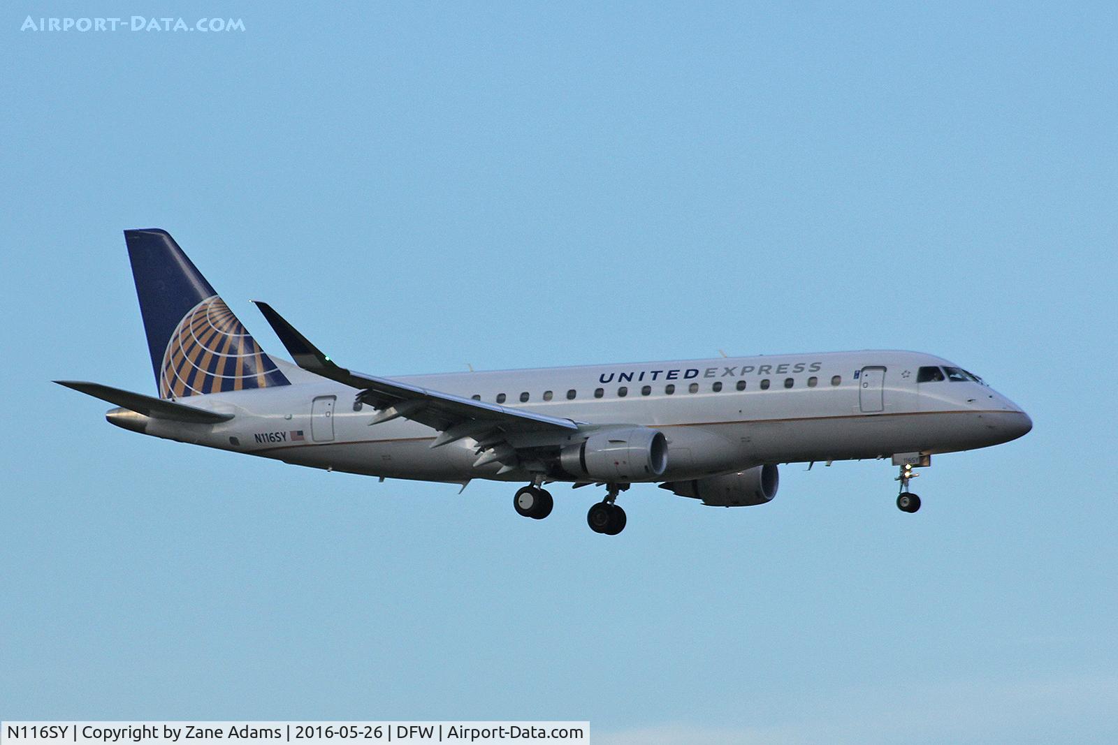 N116SY, 2014 Embraer 175LR (ERJ-170-200LR) C/N 17000411, Arriving at DFW Airport