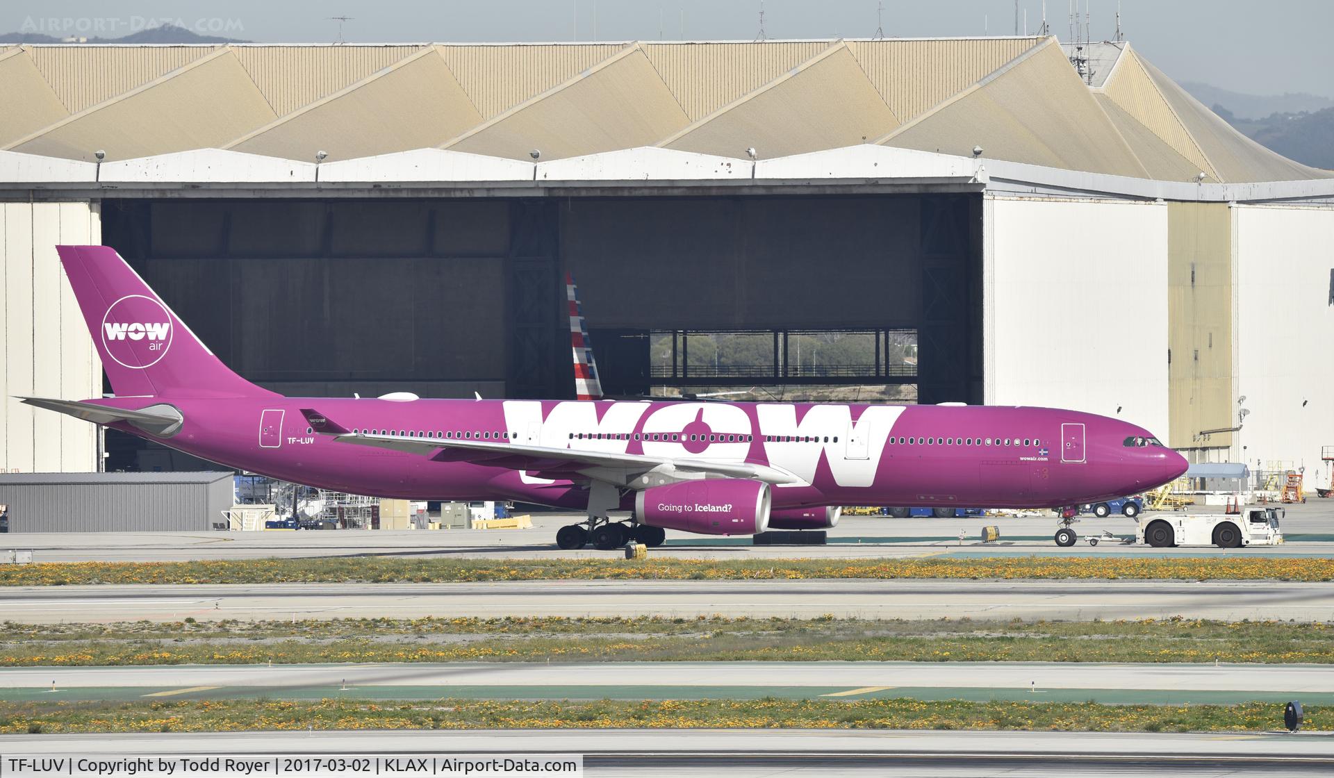 TF-LUV, 2015 Airbus A330-343 C/N 1607, Getting towed to gate at LAX
