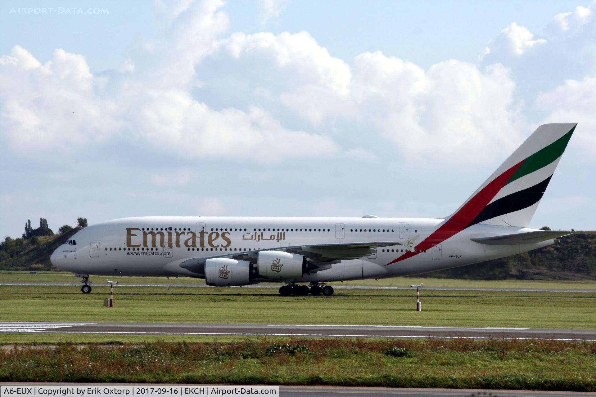 A6-EUX, 2017 Airbus A380-842 C/N 241, A6-EUX on the taxiway after landing tw 22L