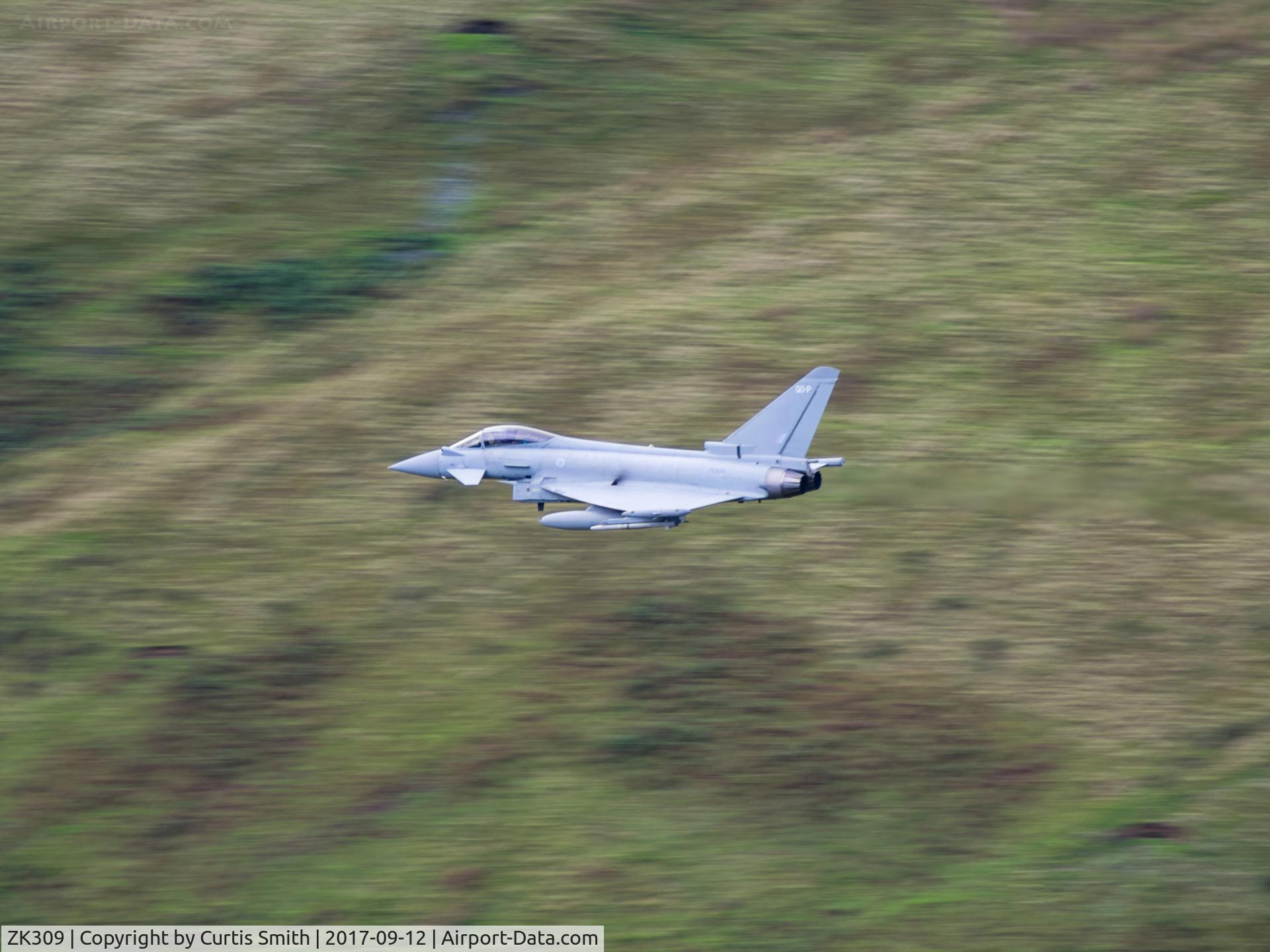 ZK309, 2010 Eurofighter EF-2000 Typhoon FGR4 C/N BS060/228, QO-P Royal Air Force Eurofighter Typhoon seen from Cad East, Mach Loop, Wales.
