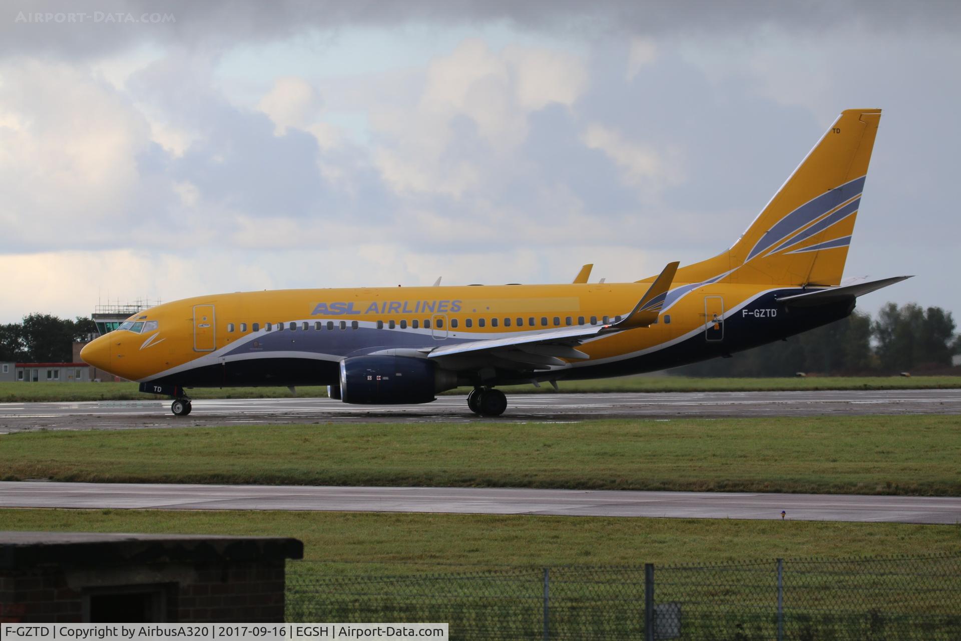F-GZTD, 2003 Boeing 737-73V C/N 32418, New to Easyjet as G-EZJW in 2003Returning to Norwich operating a charter to NaplesI belive she got painted from Easyjet livery