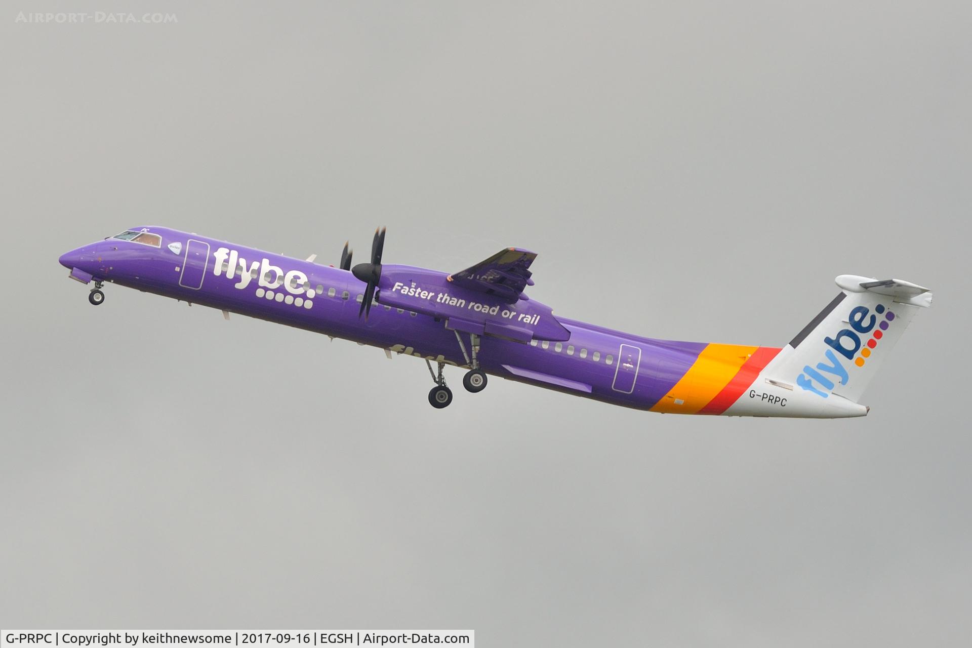 G-PRPC, 2010 Bombardier DHC-8-402 Dash 8 C/N 4338, Leaving Norwich for Jersey.