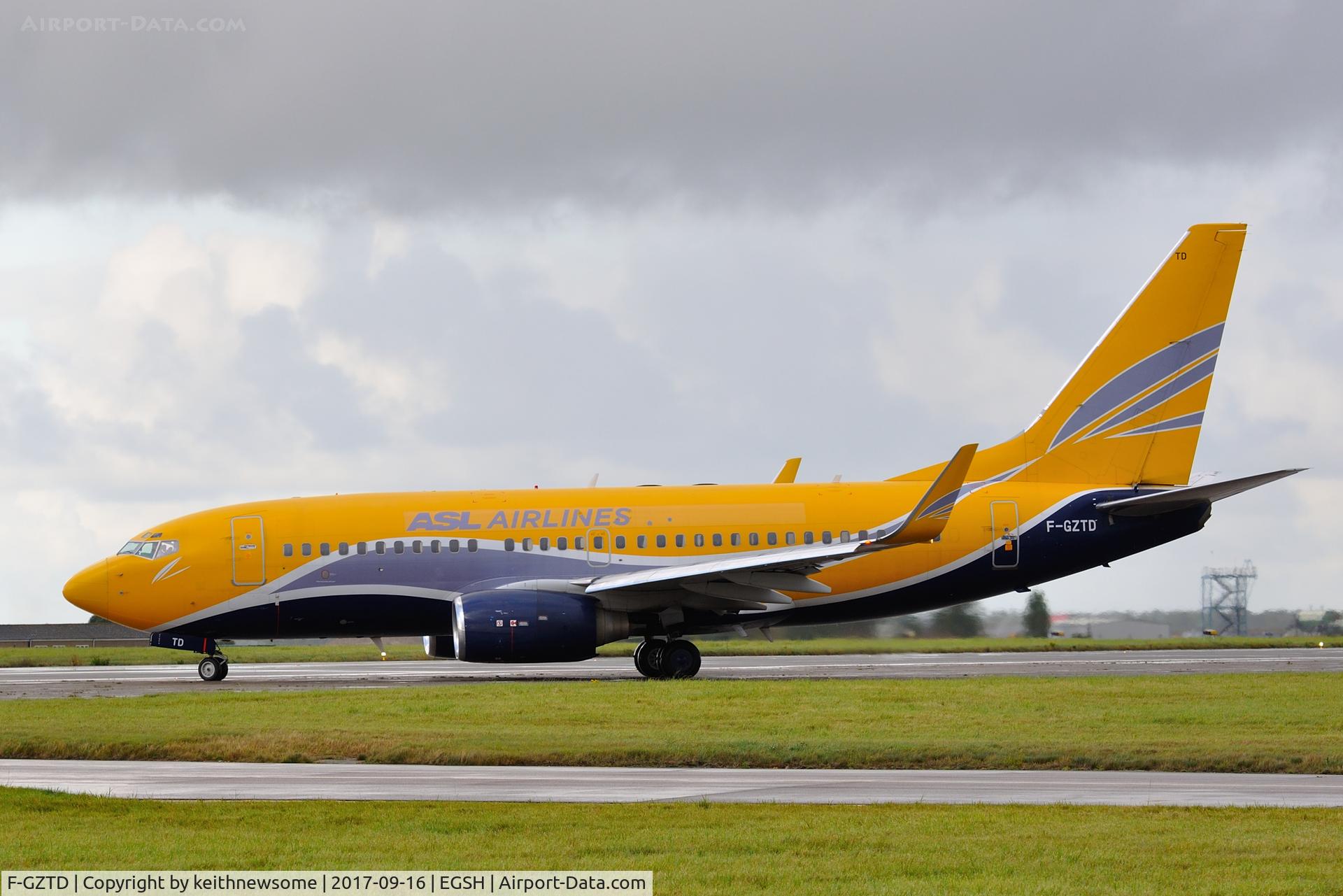 F-GZTD, 2003 Boeing 737-73V C/N 32418, Arriving at Norwich from Nantes.
