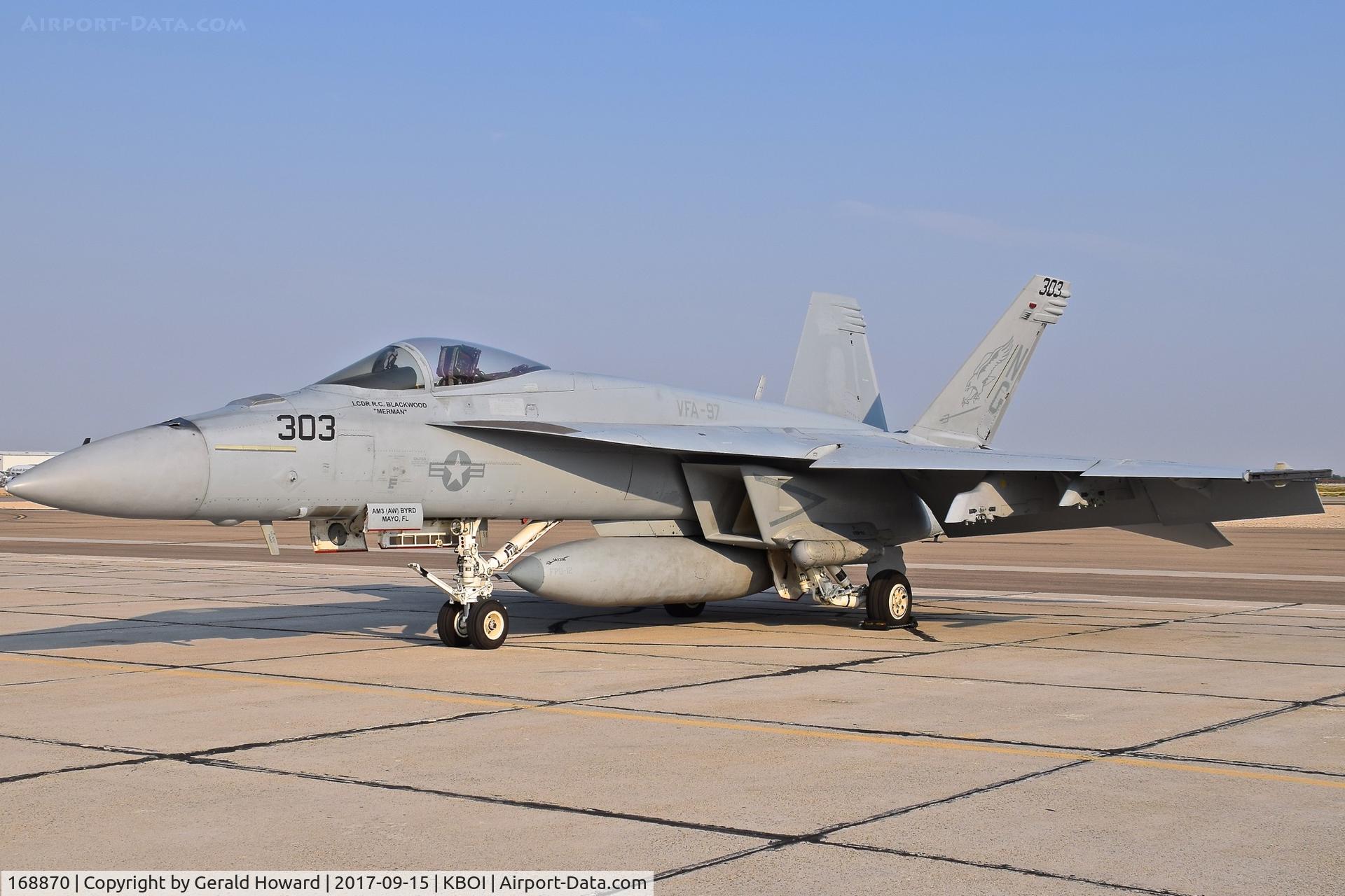 168870, Boeing F/A-18E Super Hornet C/N E-247, Parked on the south GA ramp. VFA-97 