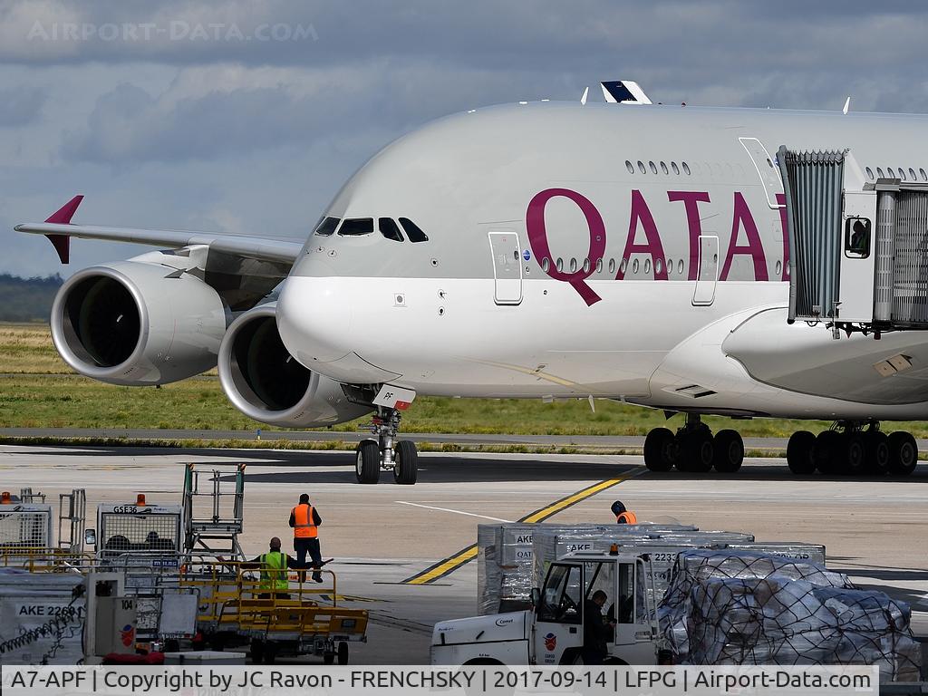 A7-APF, 2015 Airbus A380-861 C/N 0189, Qatar Airways QR39 from DOHA at CDG terminal 1