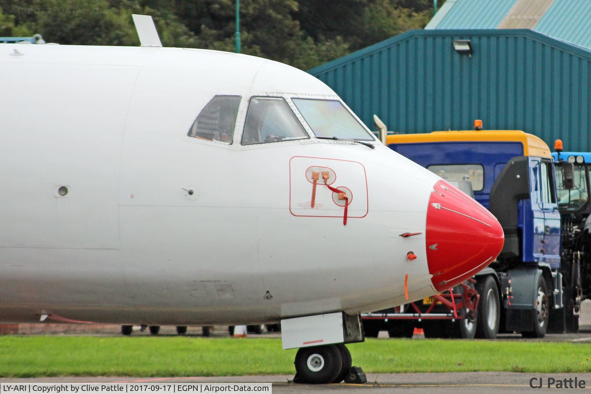 LY-ARI, 1986 ATR 42-312 C/N 012A, Nose detail at Dundee