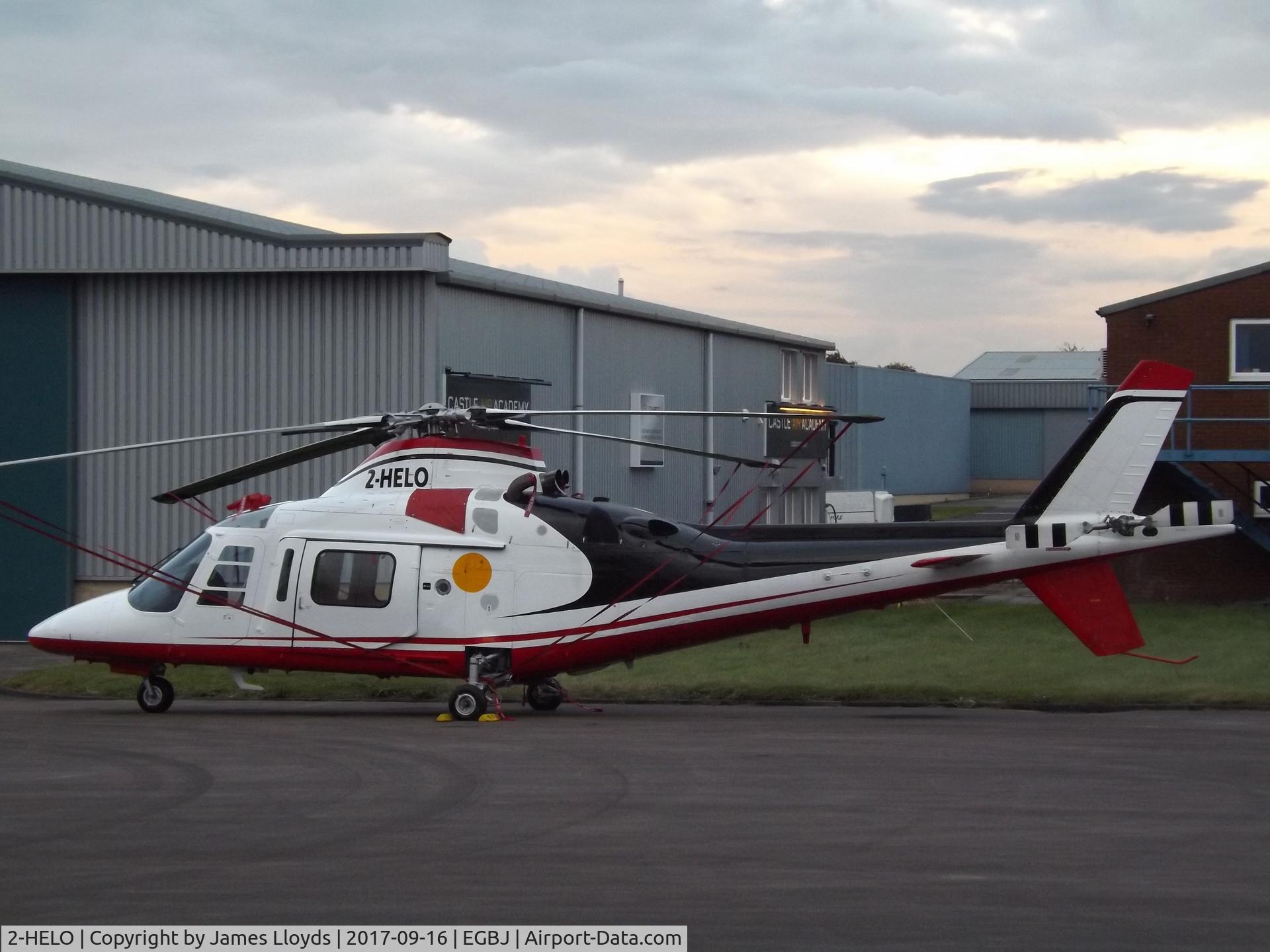 2-HELO, 1995 Agusta A-109C C/N 7630, Parked up for the night after airreing at Gloucestershire Airport now inside castle air hanger.