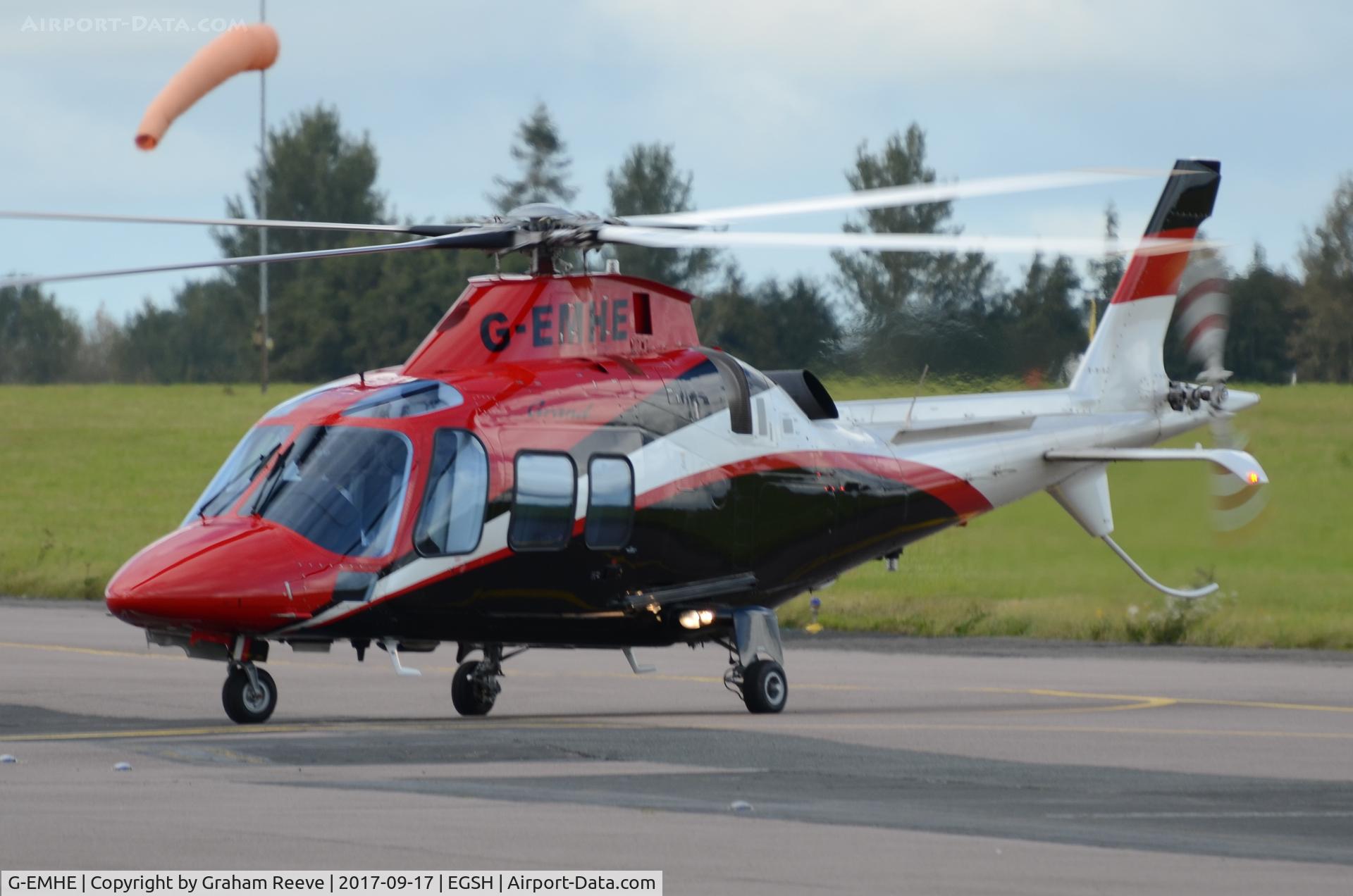 G-EMHE, 2011 Agusta A-109S Grand C/N 22182, Just landed at Norwich.