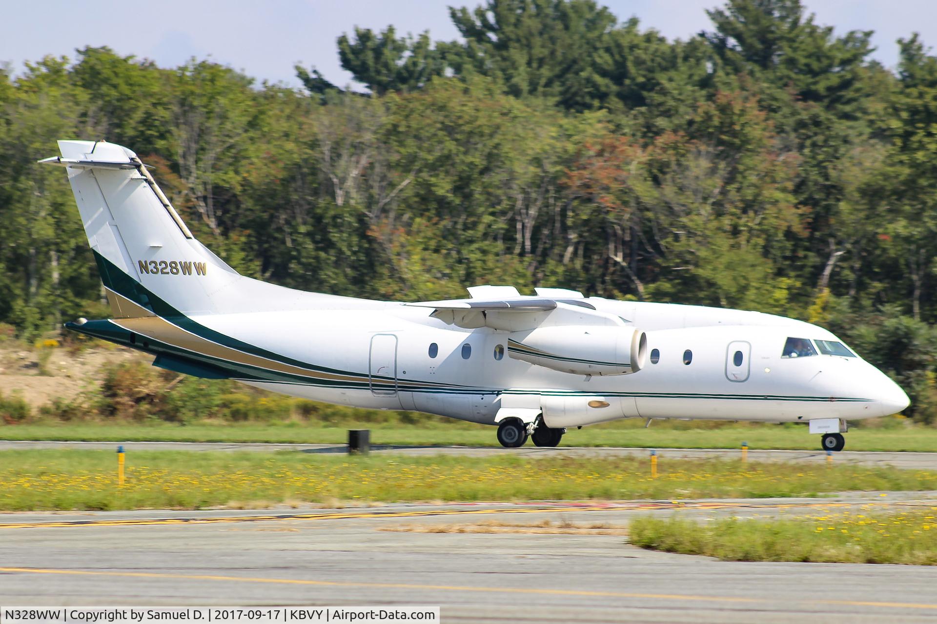 N328WW, 1999 Dornier 328-300 328JET C/N 3116, Landing 16 at Beverly Regional Airport