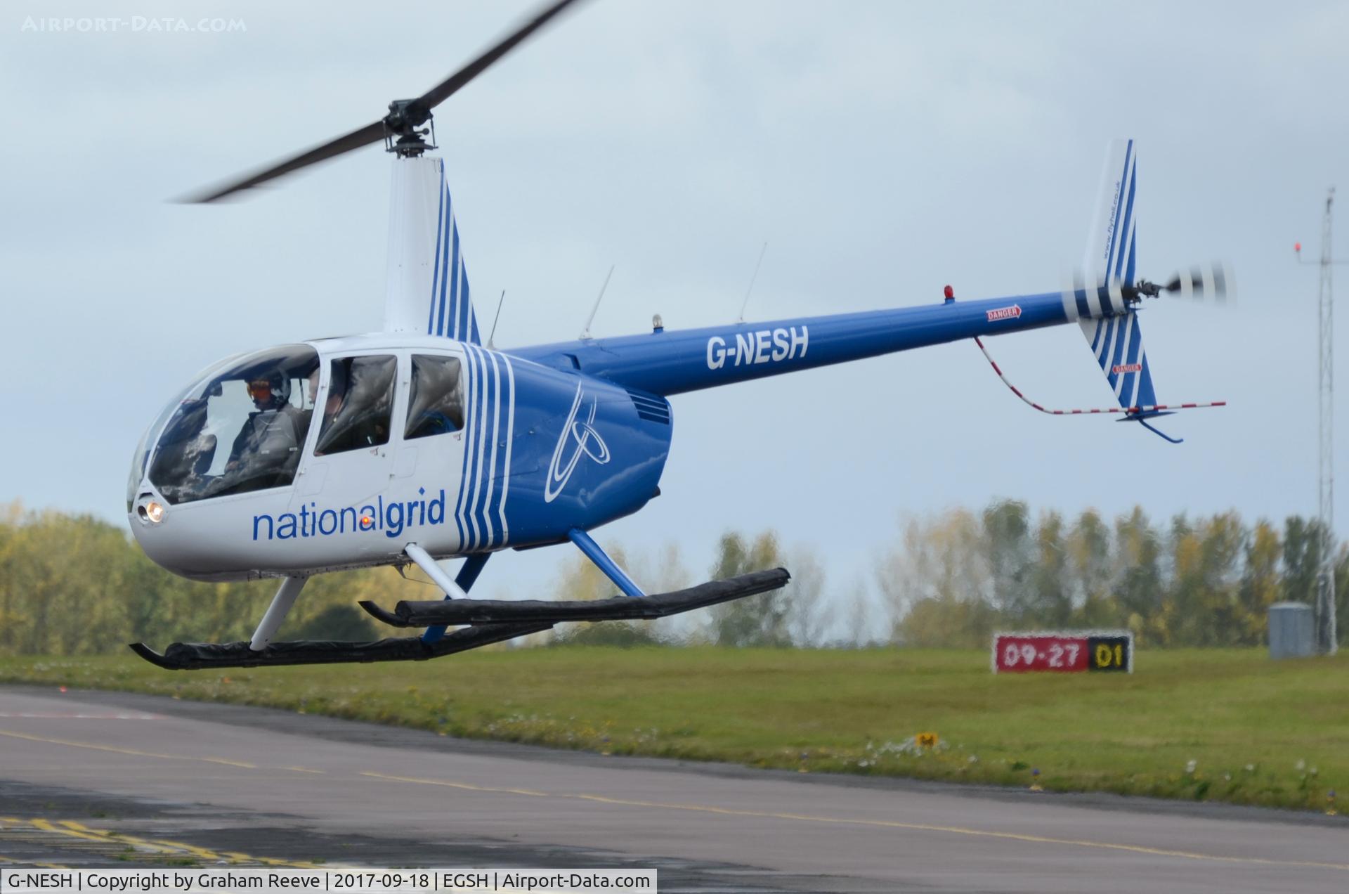 G-NESH, 2007 Robinson R44 Clipper II C/N 11609, Landing at Norwich.