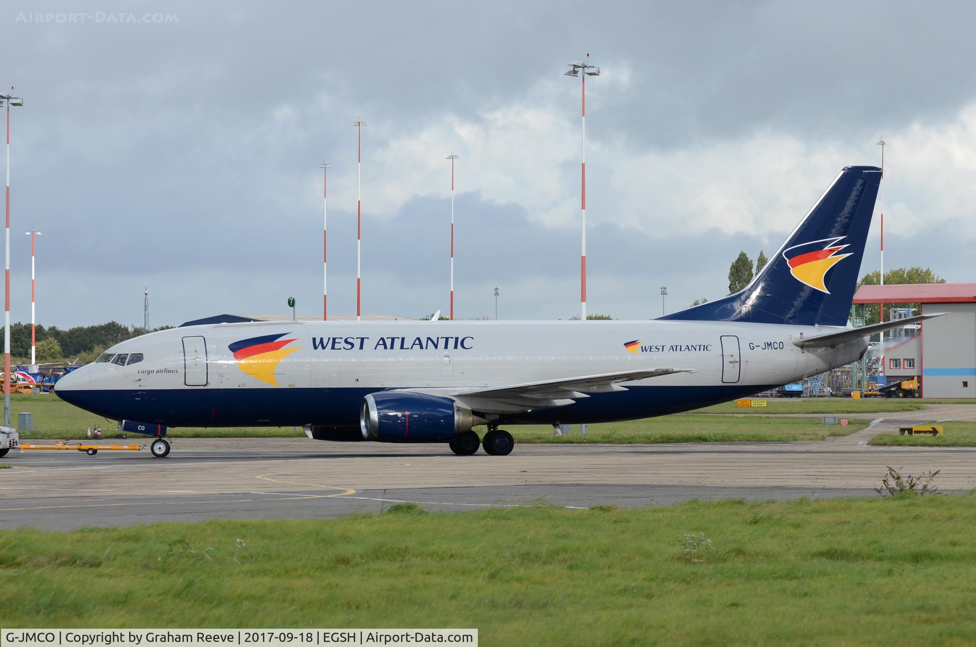 G-JMCO, 1986 Boeing 737-3T0F C/N 23569, Under tow at Norwich.