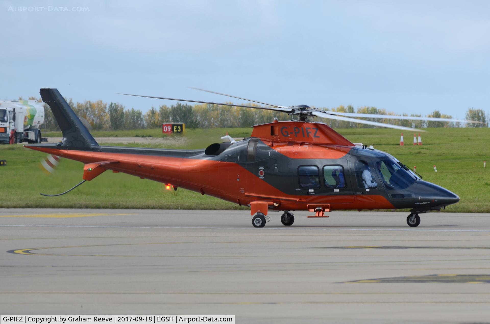 G-PIFZ, 2016 Agusta AW-109SP Grand New C/N 22355, Departing from Norwich.