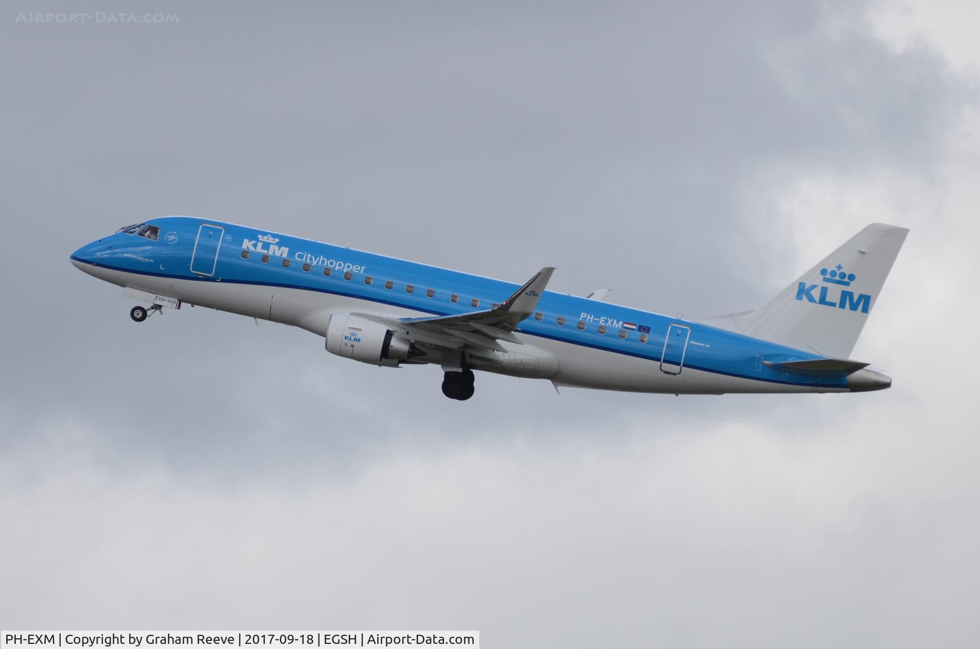 PH-EXM, 2017 Embraer 175STD (ERJ-170-200) C/N 17000639, Departing from Norwich.