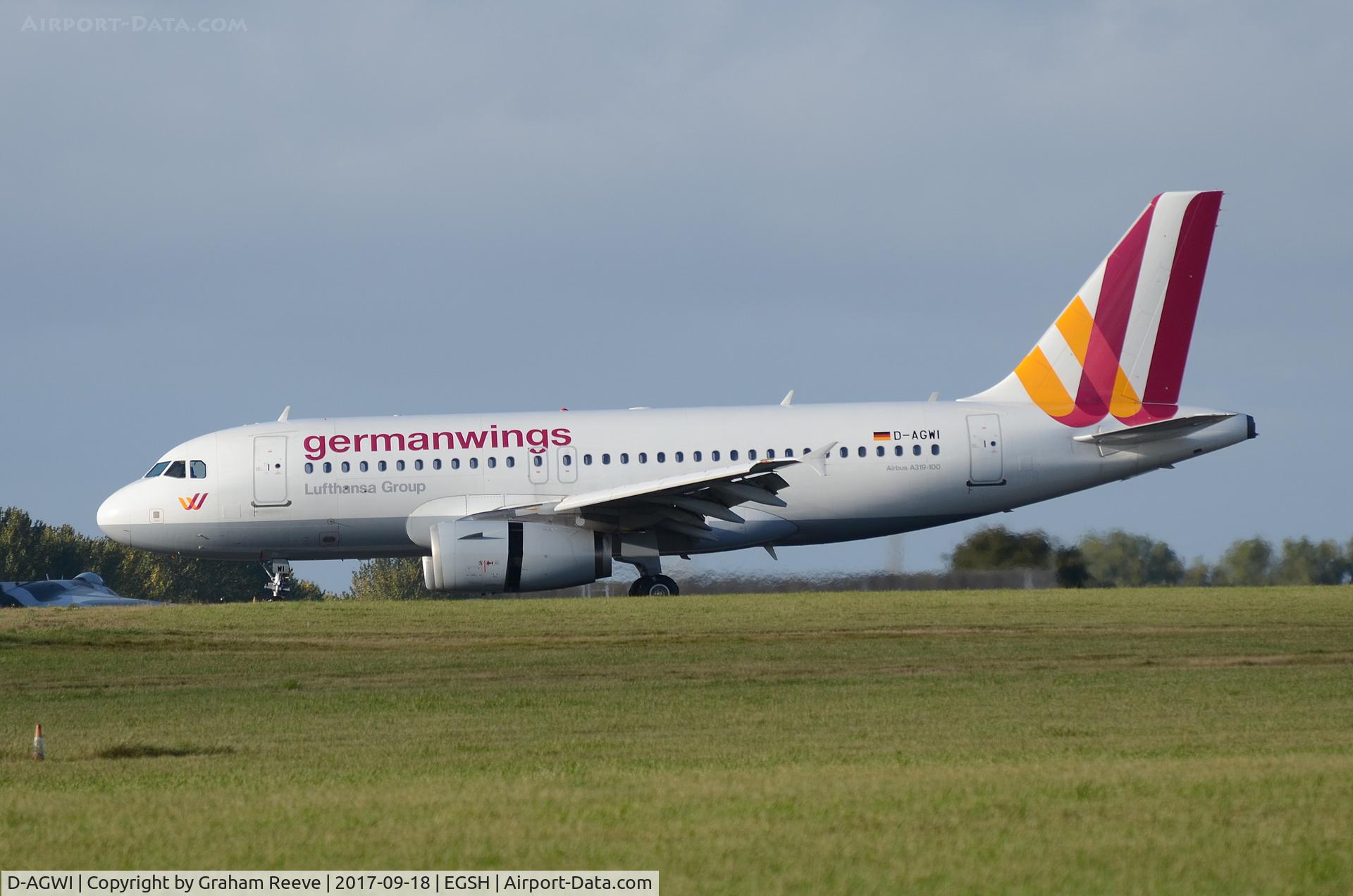 D-AGWI, 2008 Airbus A319-132 C/N 3358, Landing at Norwich.