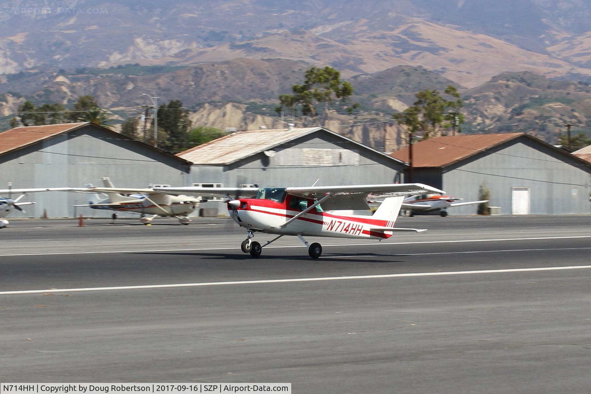N714HH, 1977 Cessna 150M C/N 15079185, 1977 Cessna 150M, Continental O-200 100 Hp, landing roll Rwy 22