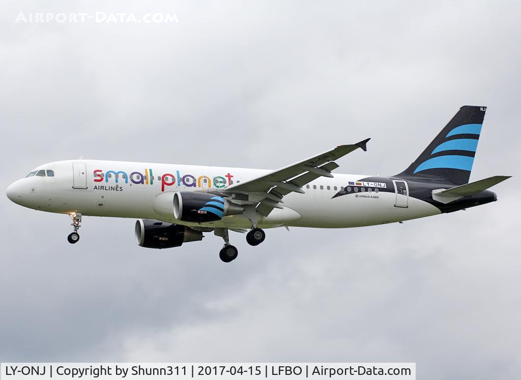 LY-ONJ, 2010 Airbus A320-214 C/N 4203, Landing rwy 32L in basic Afriqiyah c/s with Small Planet titles