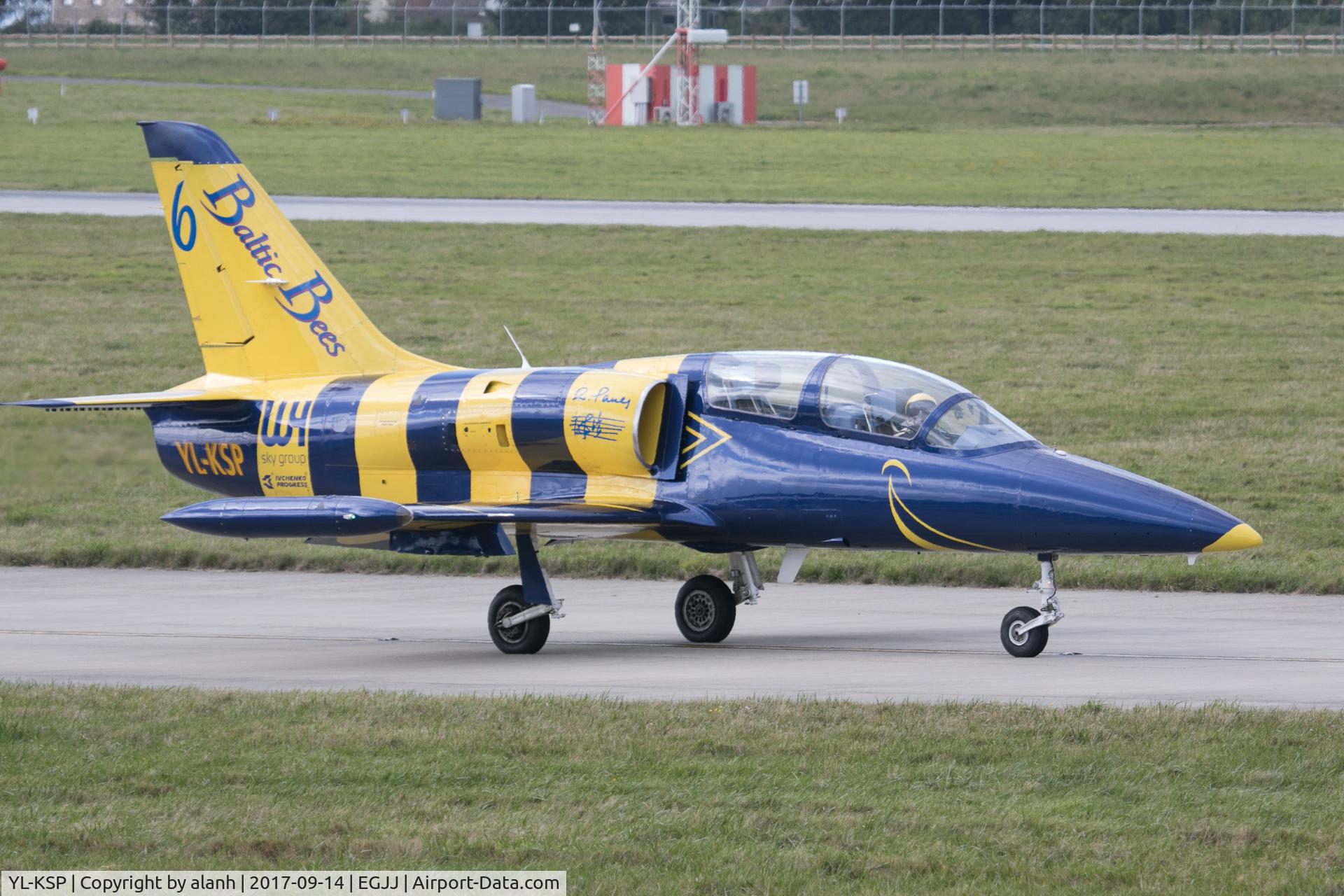 YL-KSP, Aero L-39C Albatros C/N 934667, Taxiing for departure to display at Jersey airshow 2017