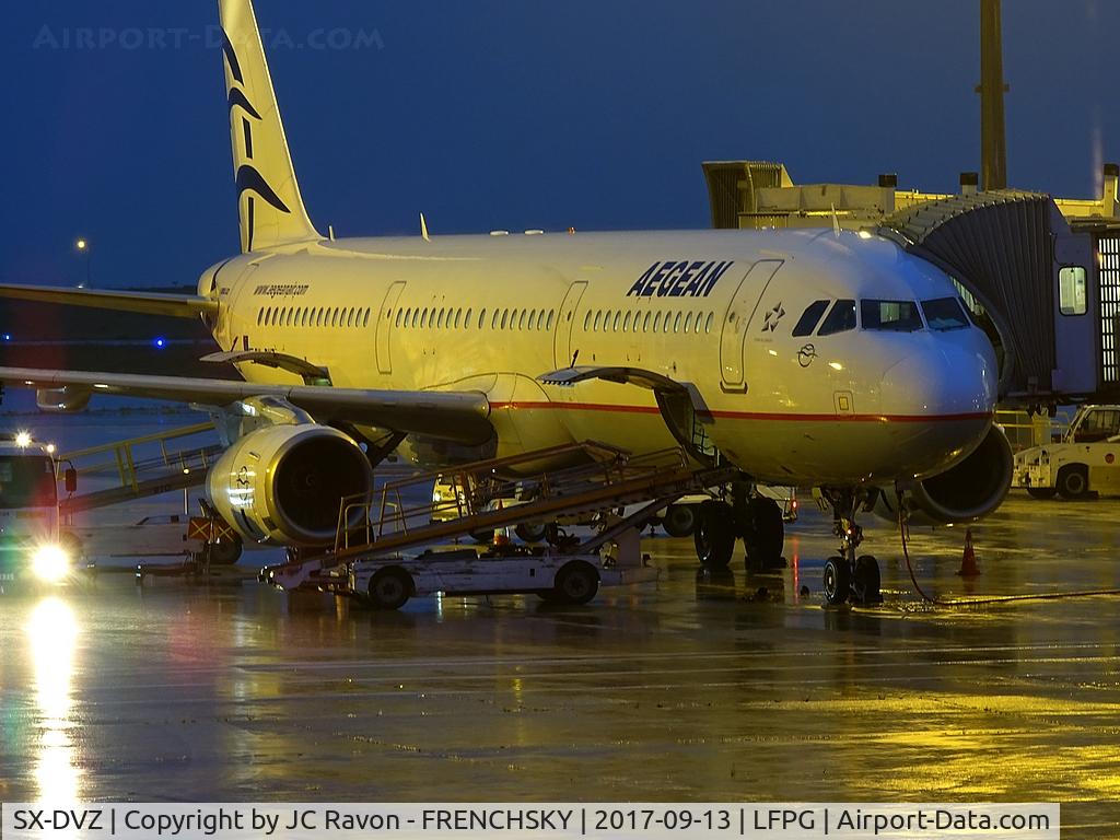 SX-DVZ, 2009 Airbus A321-231 C/N 3820, under the rain, at CDG terminal T1, hub Aegean
